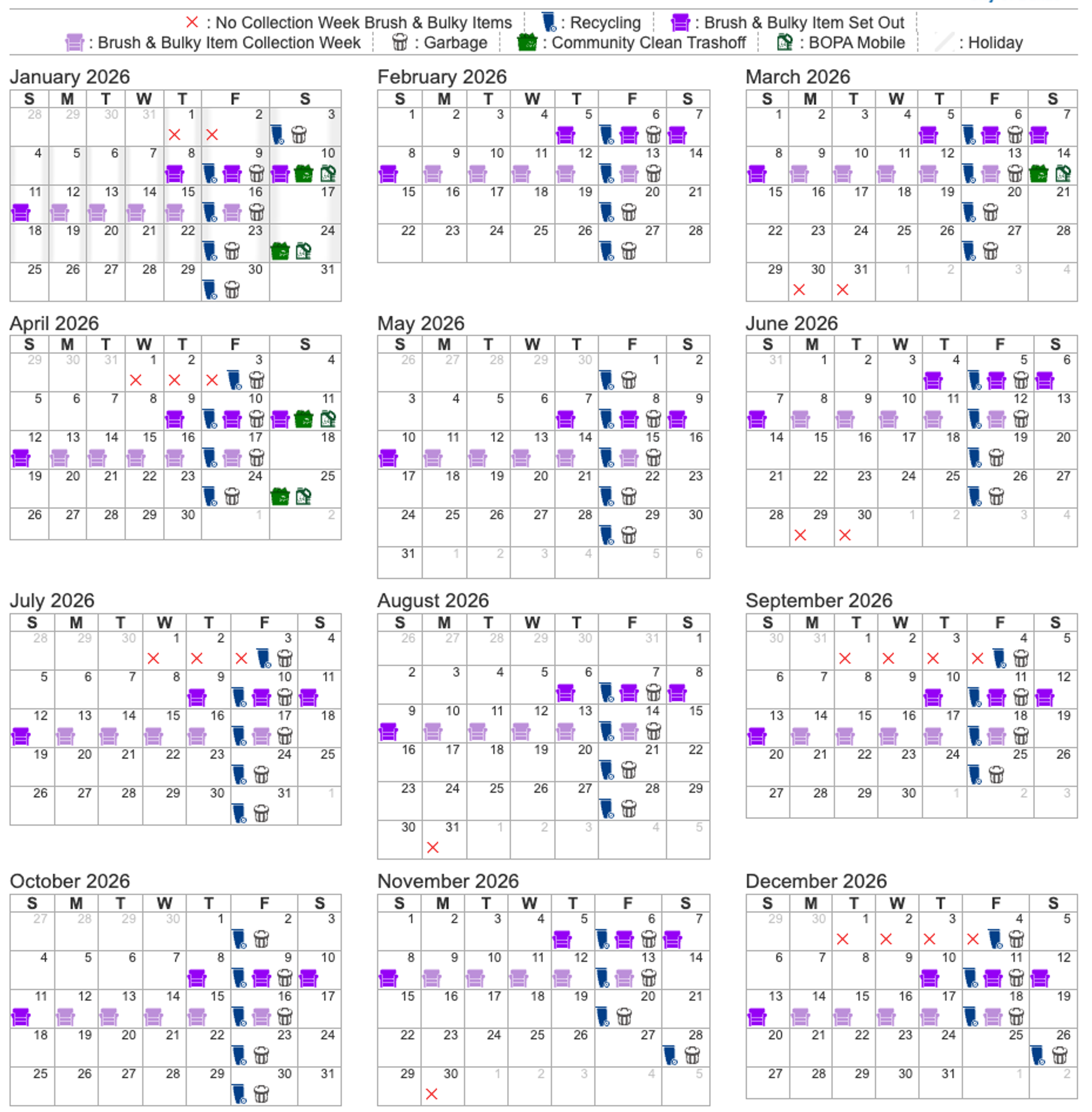 Garbage Collection Schedule 2026