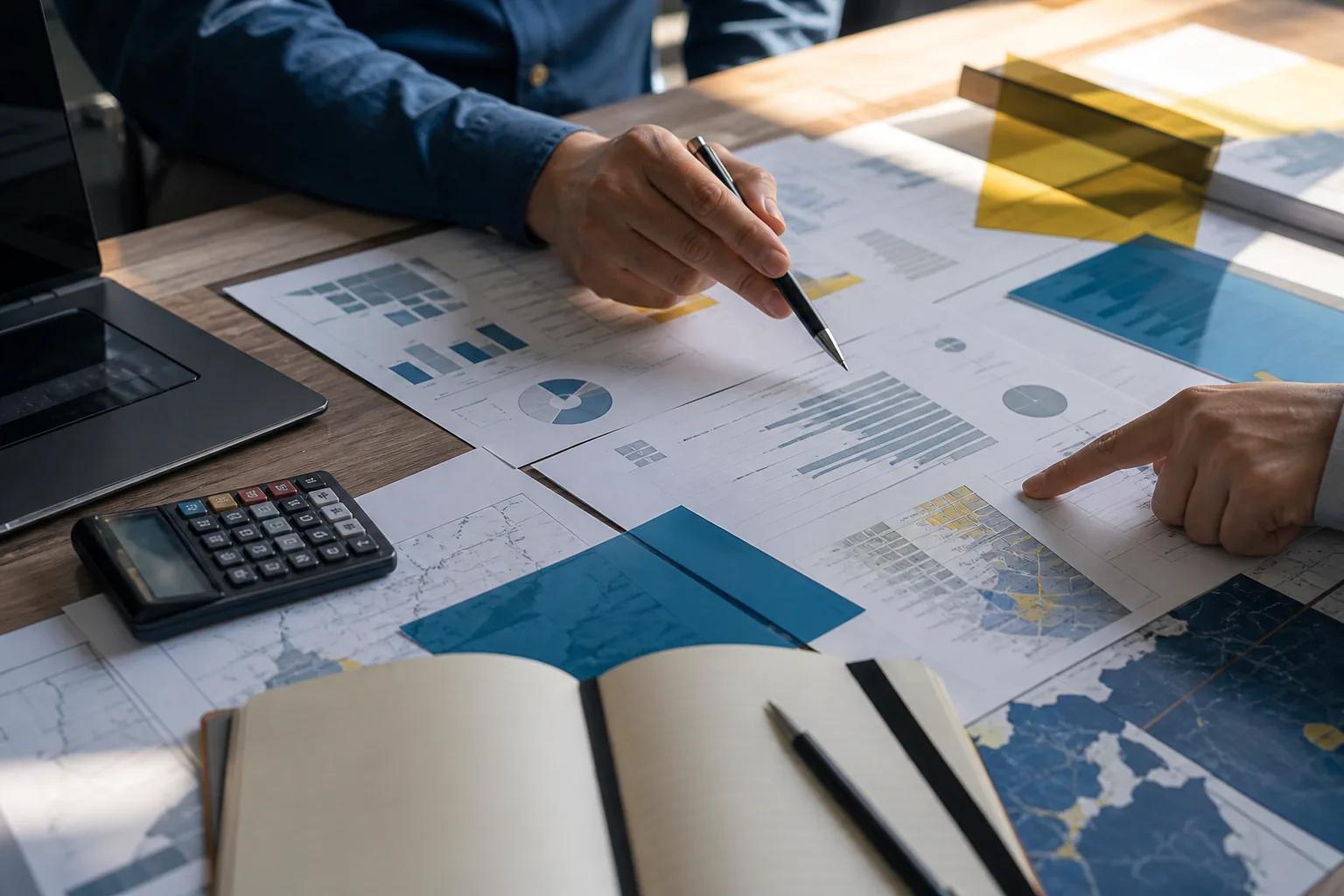 Mesa de trabajo con documentos de evaluación y financiamiento climático