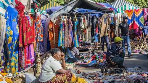 Maasai Market, Kenya, with vendors and their goods on display