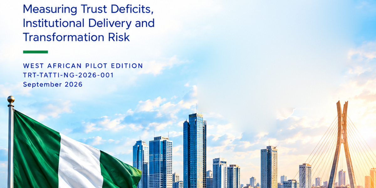 Cover of the TATTI™ Nigeria 2026 Country Assessment by TRT Intelligence, showing the Nigerian flag on a pole against a Lagos skyline and cable-stayed bridge at sunrise