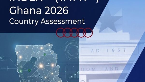 Front cover of the "TRT Africa Trust & Transformation Index Ghana 2026 Country Assessment" report, featuring a futuristic digital map of Ghana over a blue and gold layout.