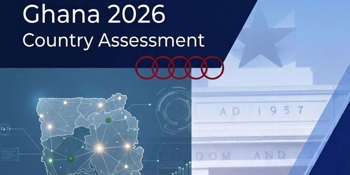 Front cover of the "TRT Africa Trust & Transformation Index Ghana 2026 Country Assessment" report, featuring a futuristic digital map of Ghana over a blue and gold layout.