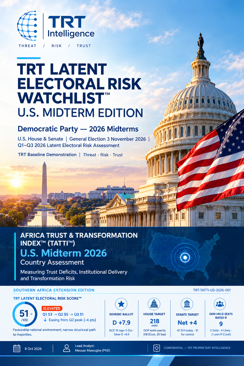 Cover Image of TRT's  Latent Electoral Risk Watchlist™ of Democratic Party, 2026 Midterm elections