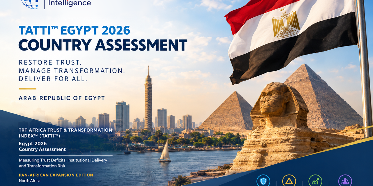 TRT Intelligence cover for the TATTI Egypt 2026 Country Assessment, with the Egyptian flag, the Sphinx and pyramids, and the Cairo skyline along the Nile.