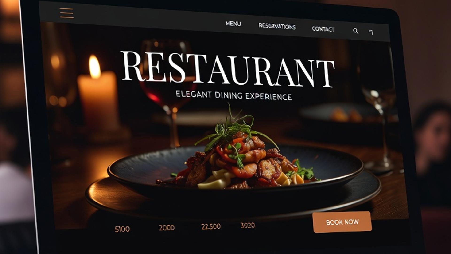 Restaurant website mockup displayed on an iMac in a candlelit setting