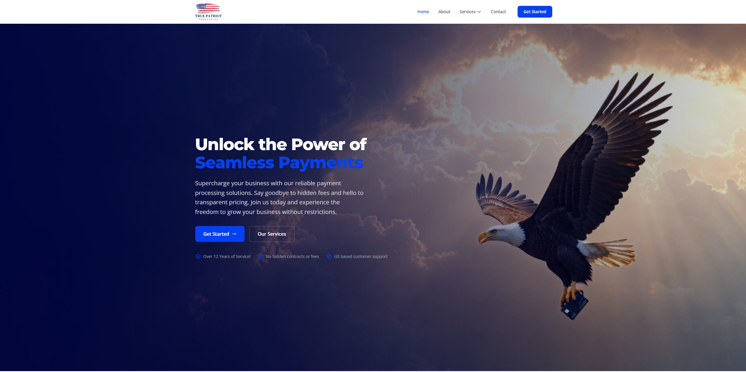 A bald eagle soaring through a blue sky with clouds, carrying a credit card in its talons