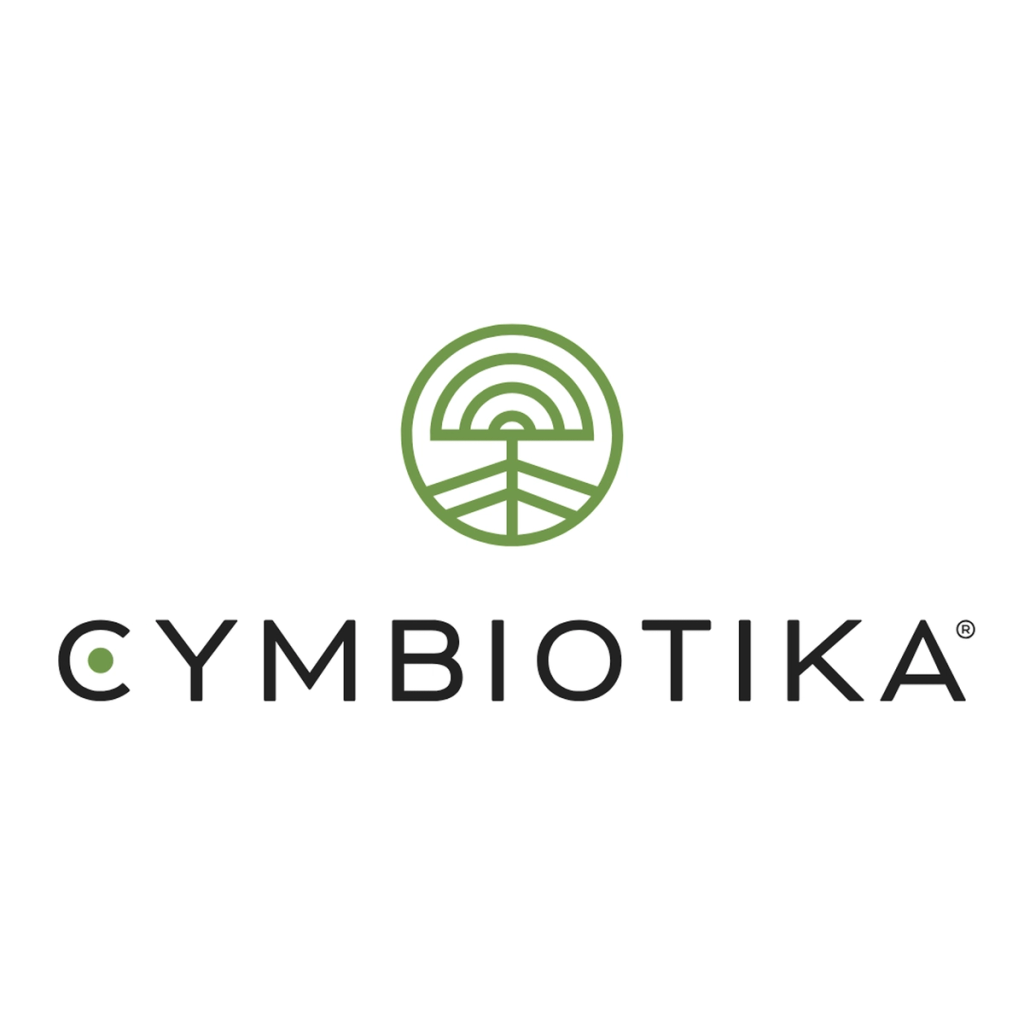 Green circular emblem above the black CYMBIOTIKA wordmark.