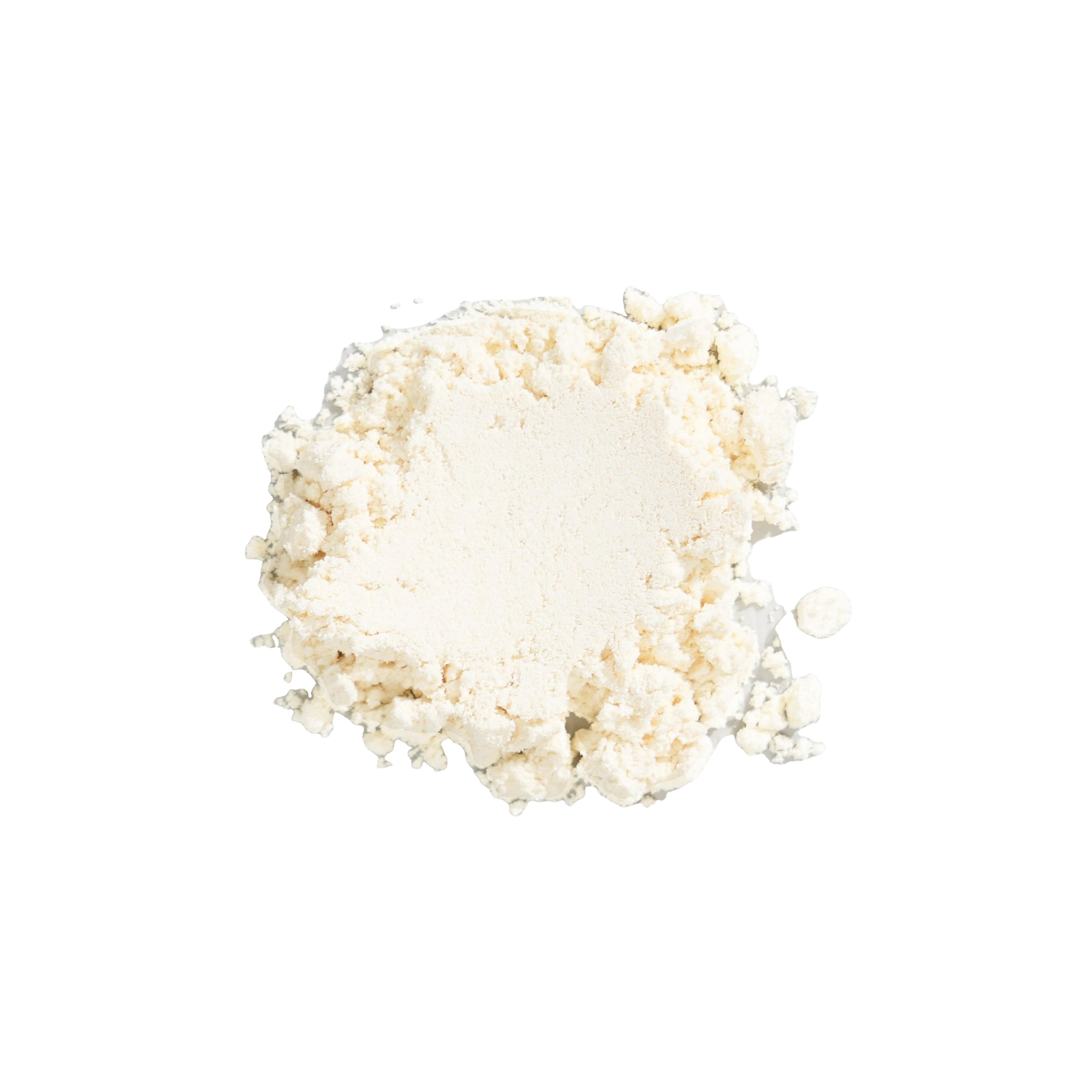 A close-up of an irregular mound of off-white powder representing an ingredient.