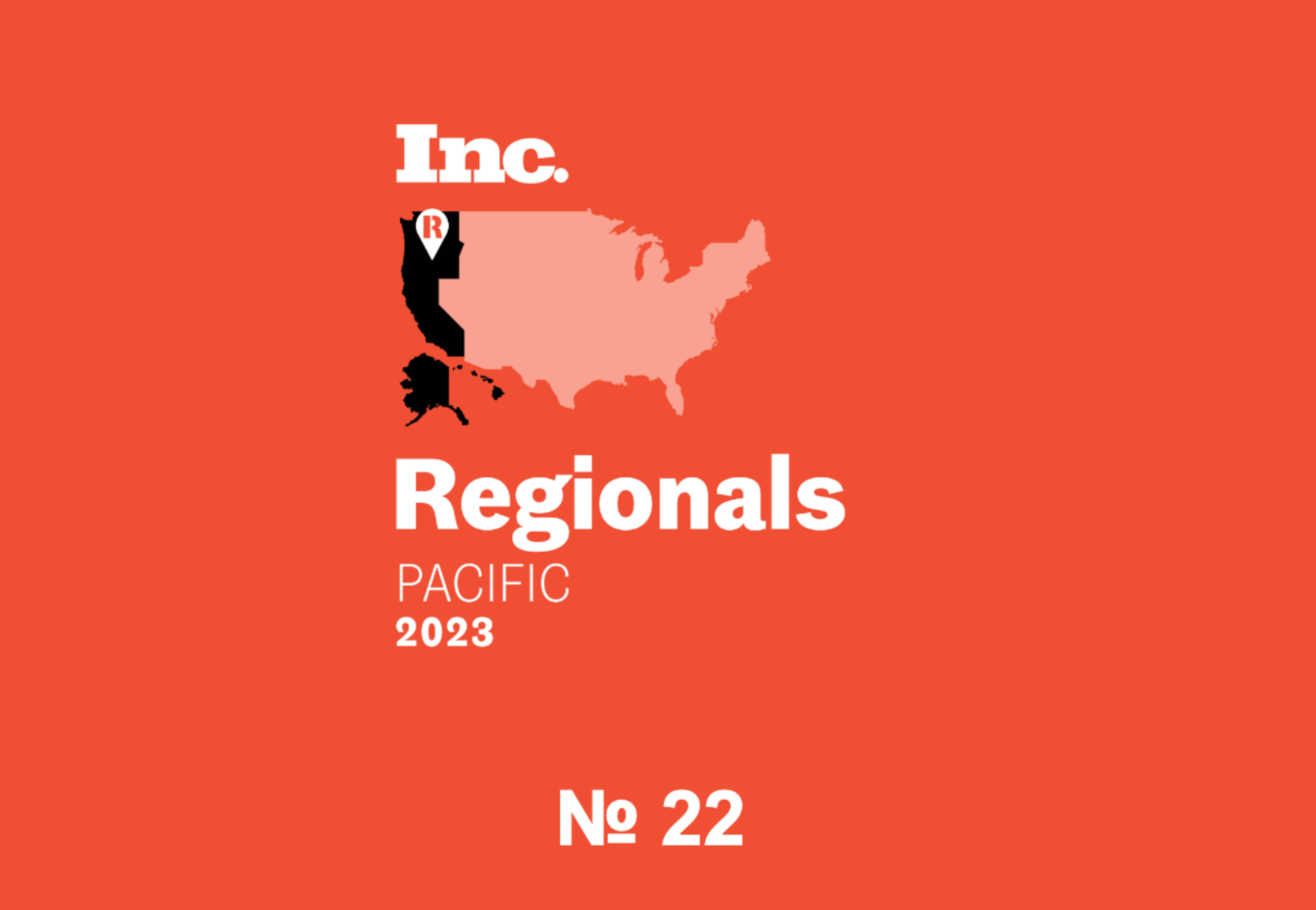 Inc. Regionals Pacific 2023 graphic with a U.S. map and No. 22 text on an orange background.
