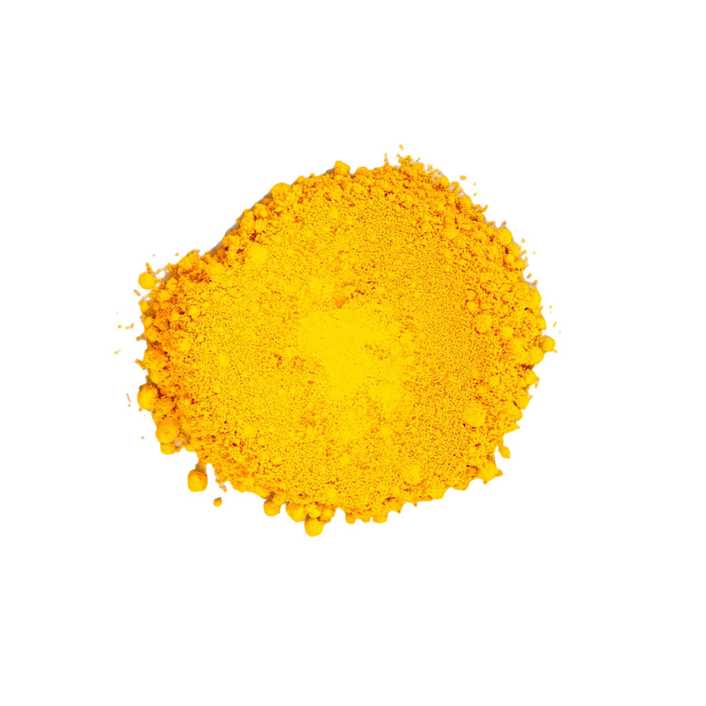 A mound of bright yellow-orange powder, used to represent CoQ10 (ubiquinol).