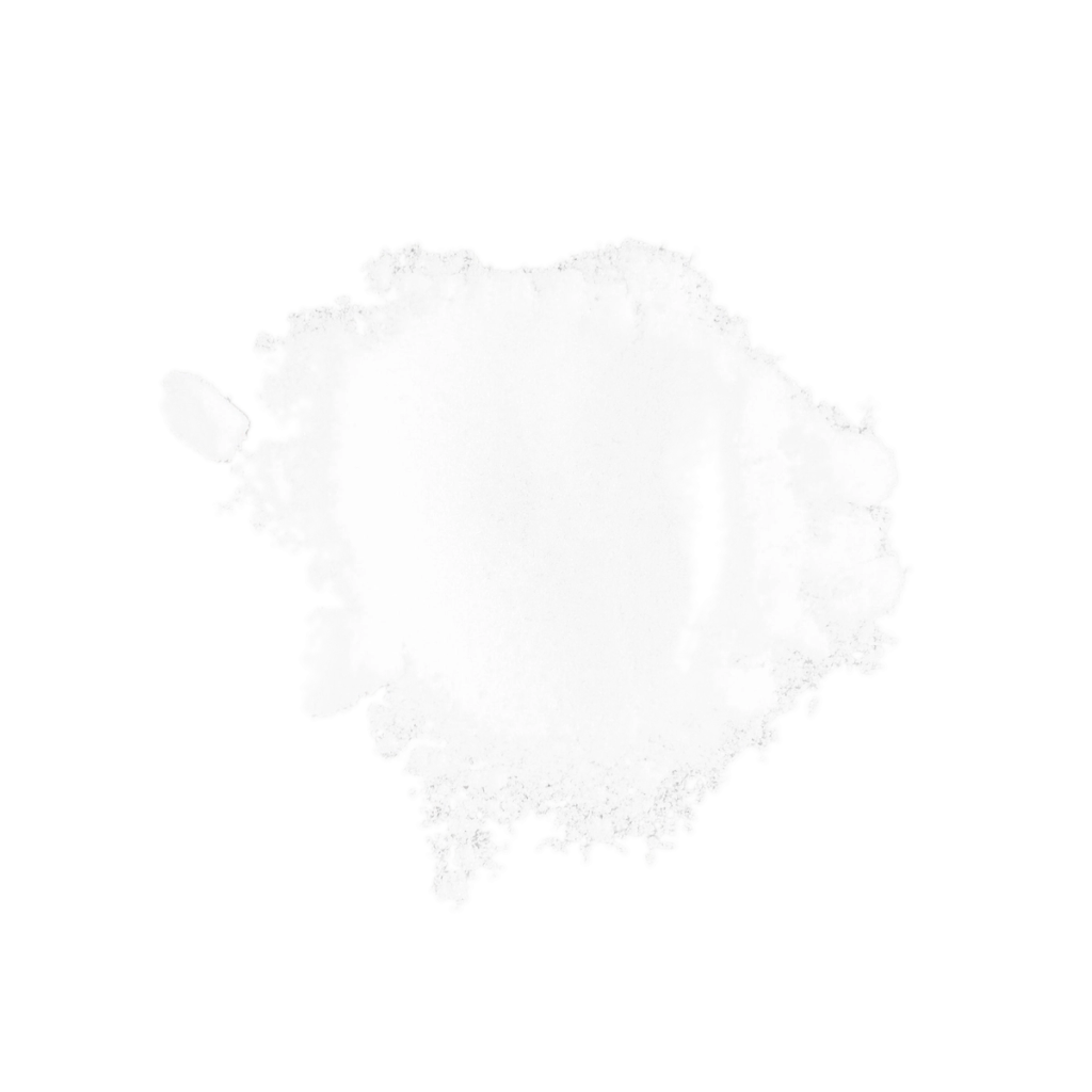 White granular powder cluster with a small separate fragment, illustrating an ingredient.