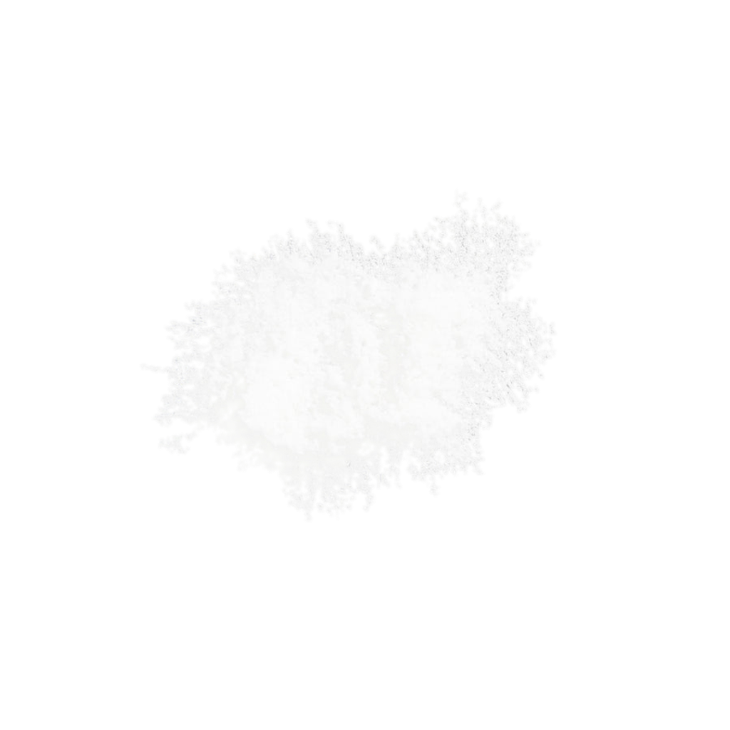 Irregular white powder-like textured cluster representing an ingredient.