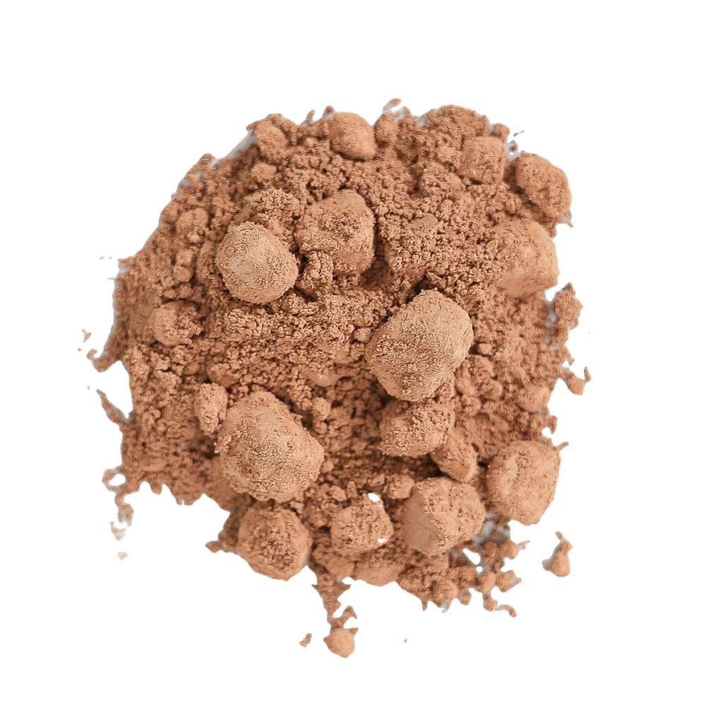 A mound of fine brown powder with several larger clumps.