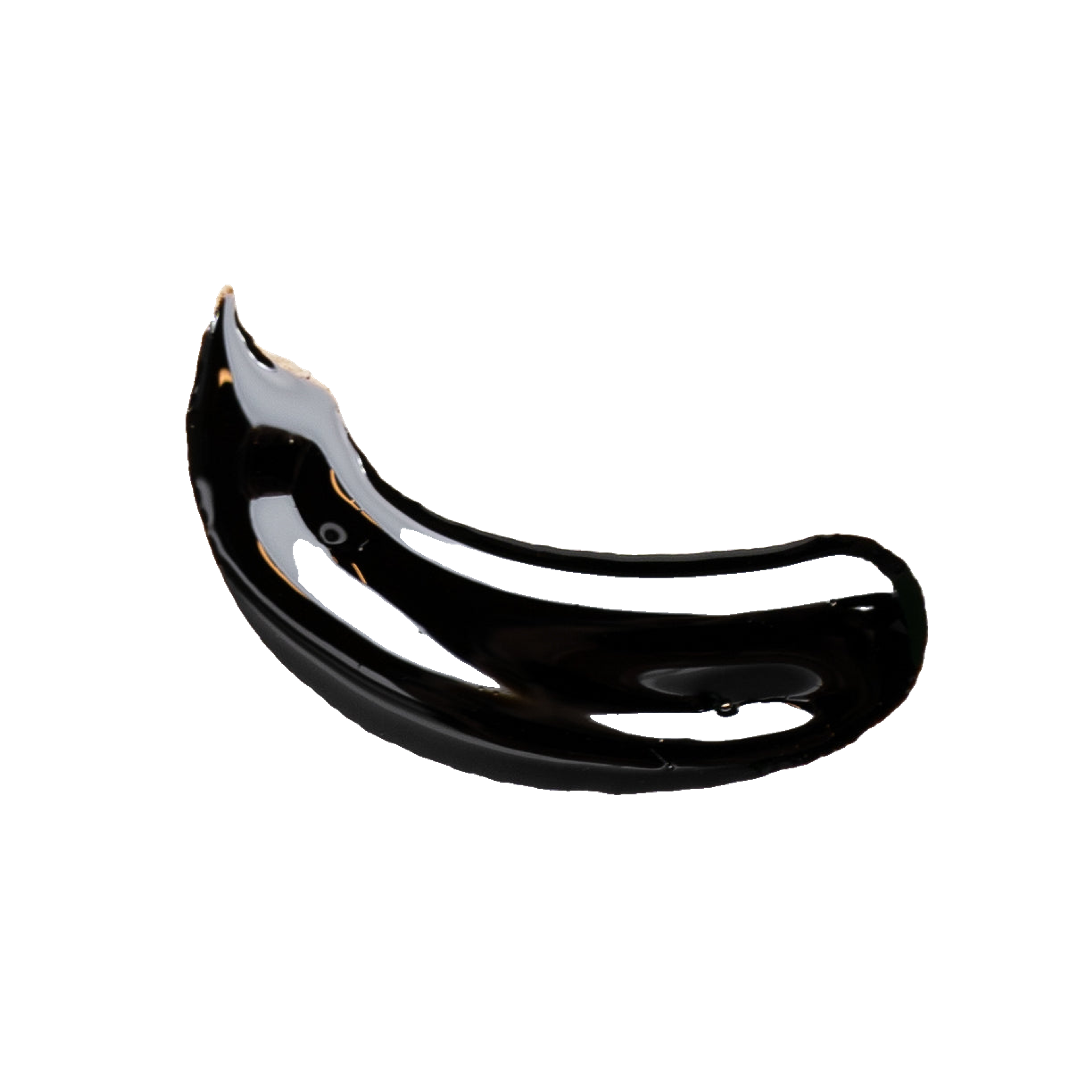Glossy black, curved resin-like form shown as an ingredient visual.