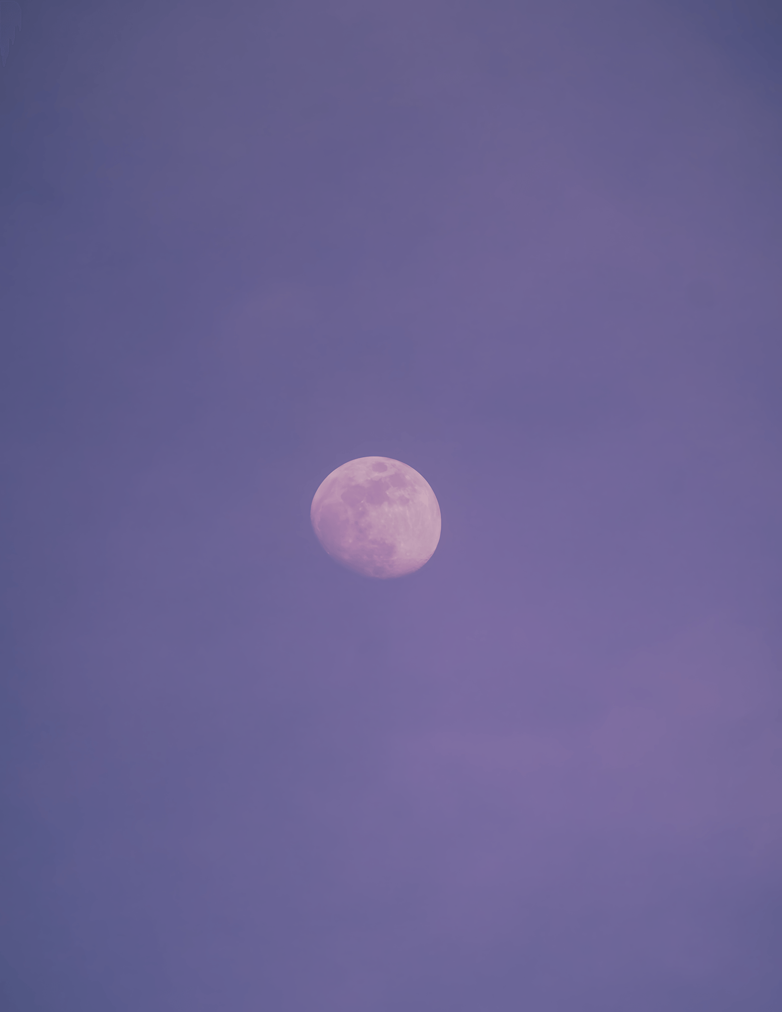 Pale full moon in a hazy purple sky.