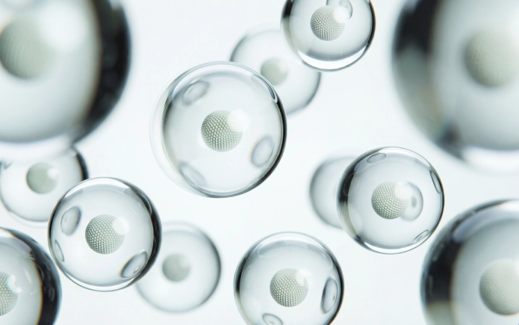 Abstract spheres with textured centers, illustrating optimized nutrient delivery.