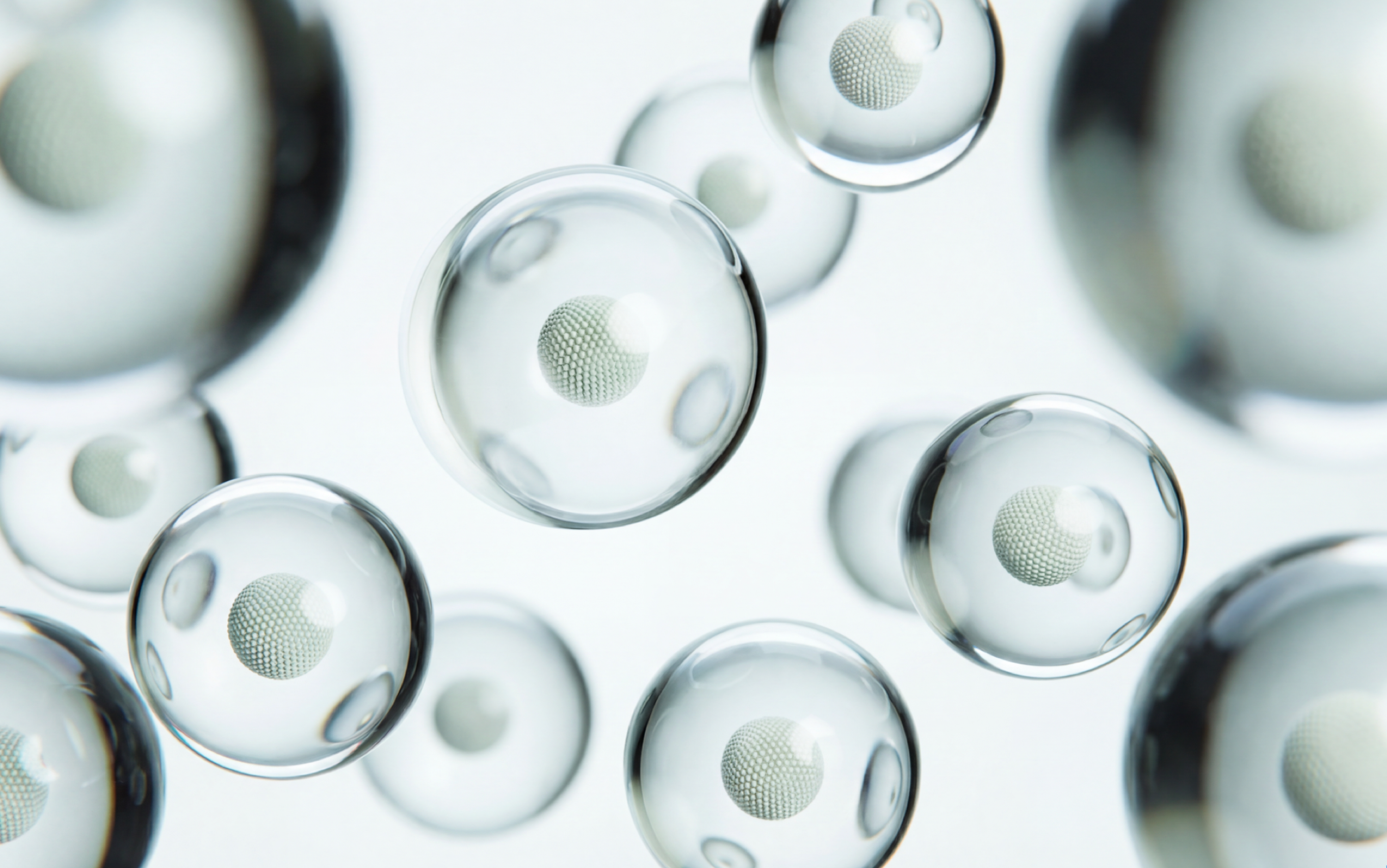 Abstract spheres with textured centers, illustrating optimized nutrient delivery.