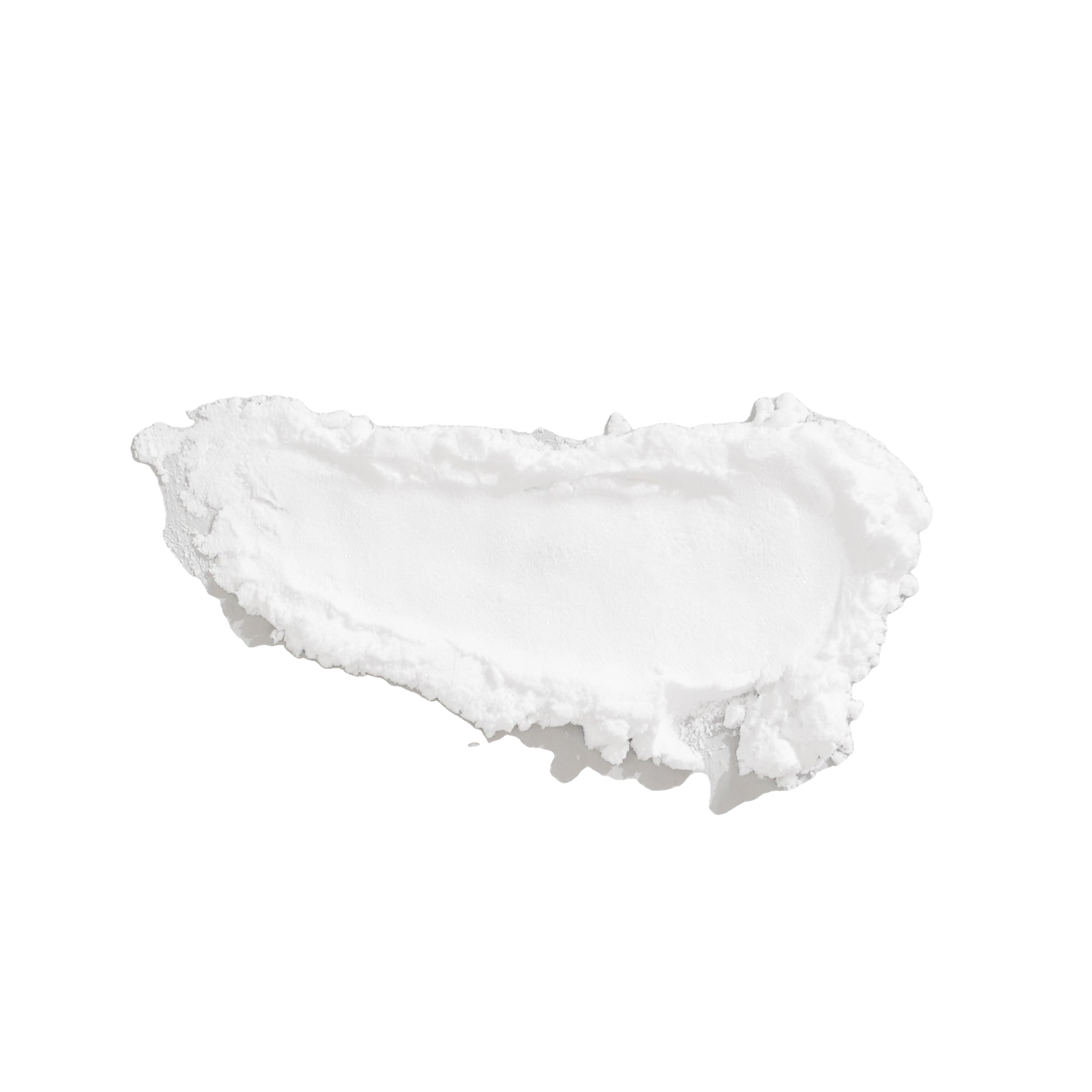White, shallow crescent-shaped form with a smooth center and rough, uneven edges.