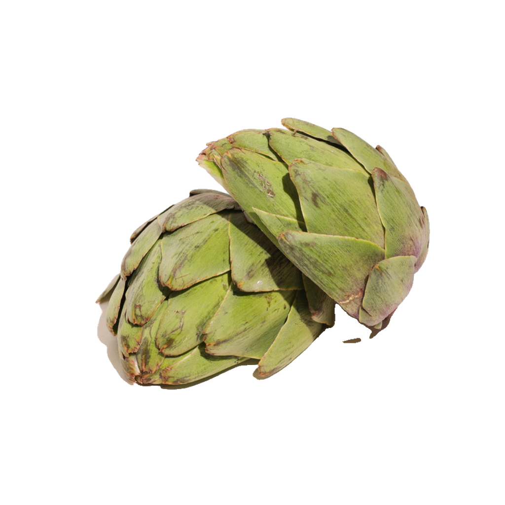 Two green artichokes, illustrating the Artichoke Leaf Extract ingredient.