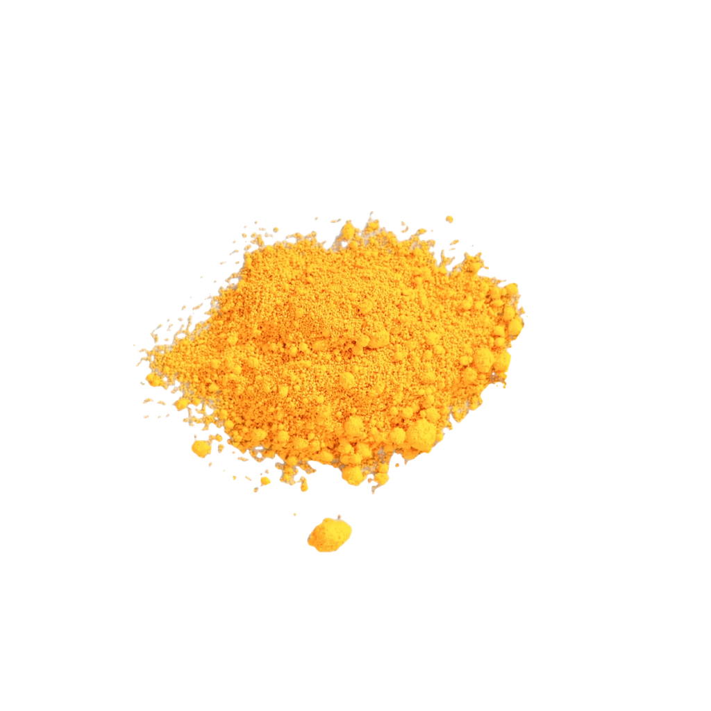 A mound of bright orange-yellow powder with scattered granules.