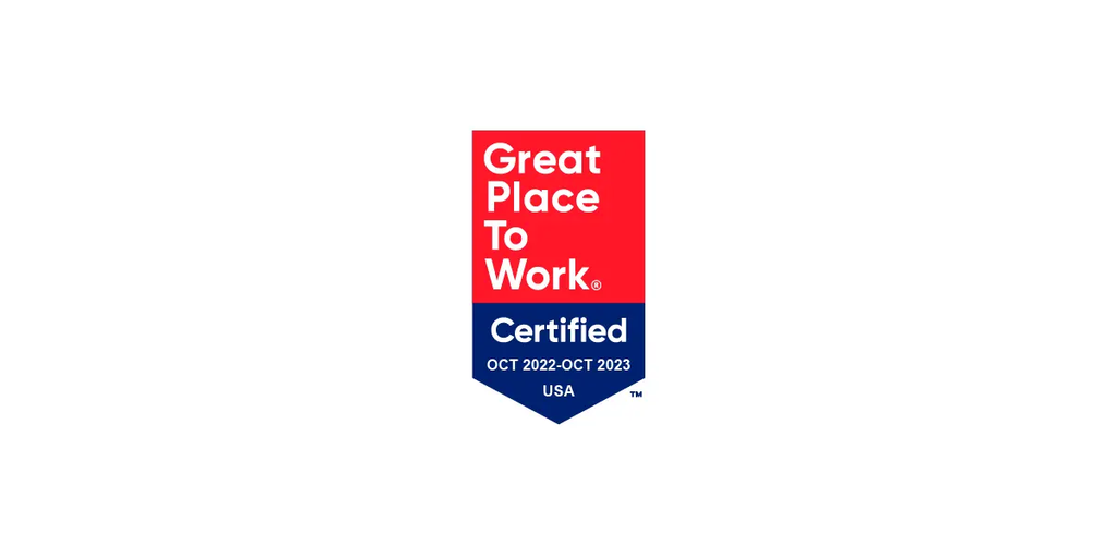 Great Place To Work Certified badge with October 2022–October 2023 dates and USA.