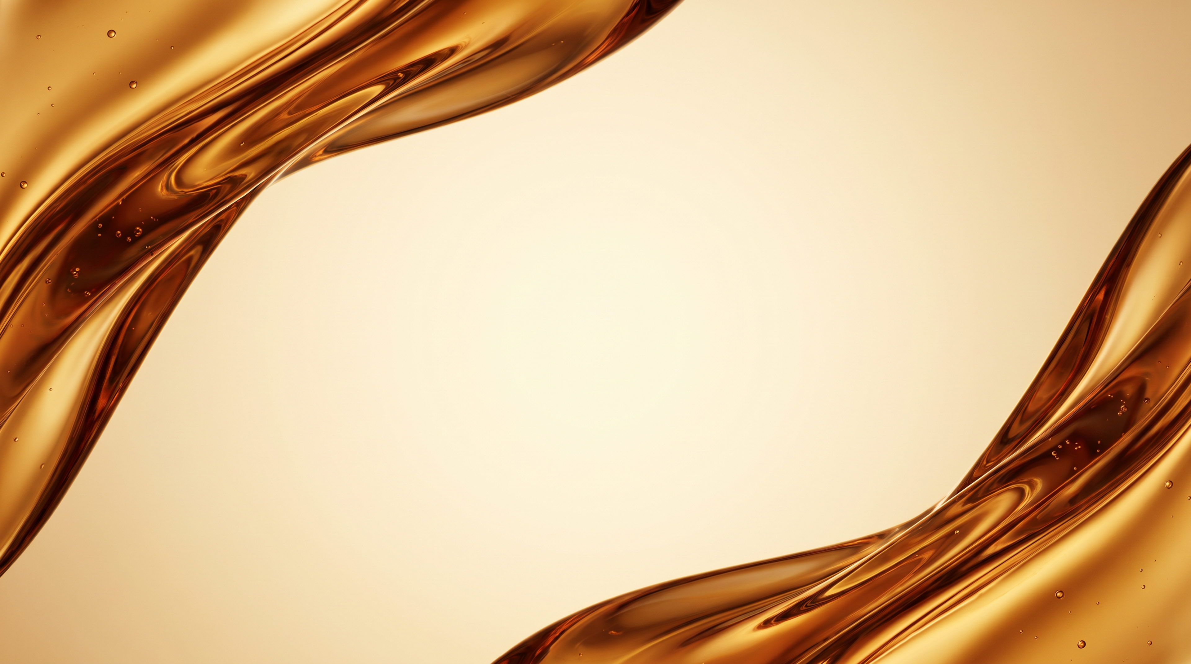 Abstract amber and gold flowing forms curve around a pale center, creating a warm backdrop.