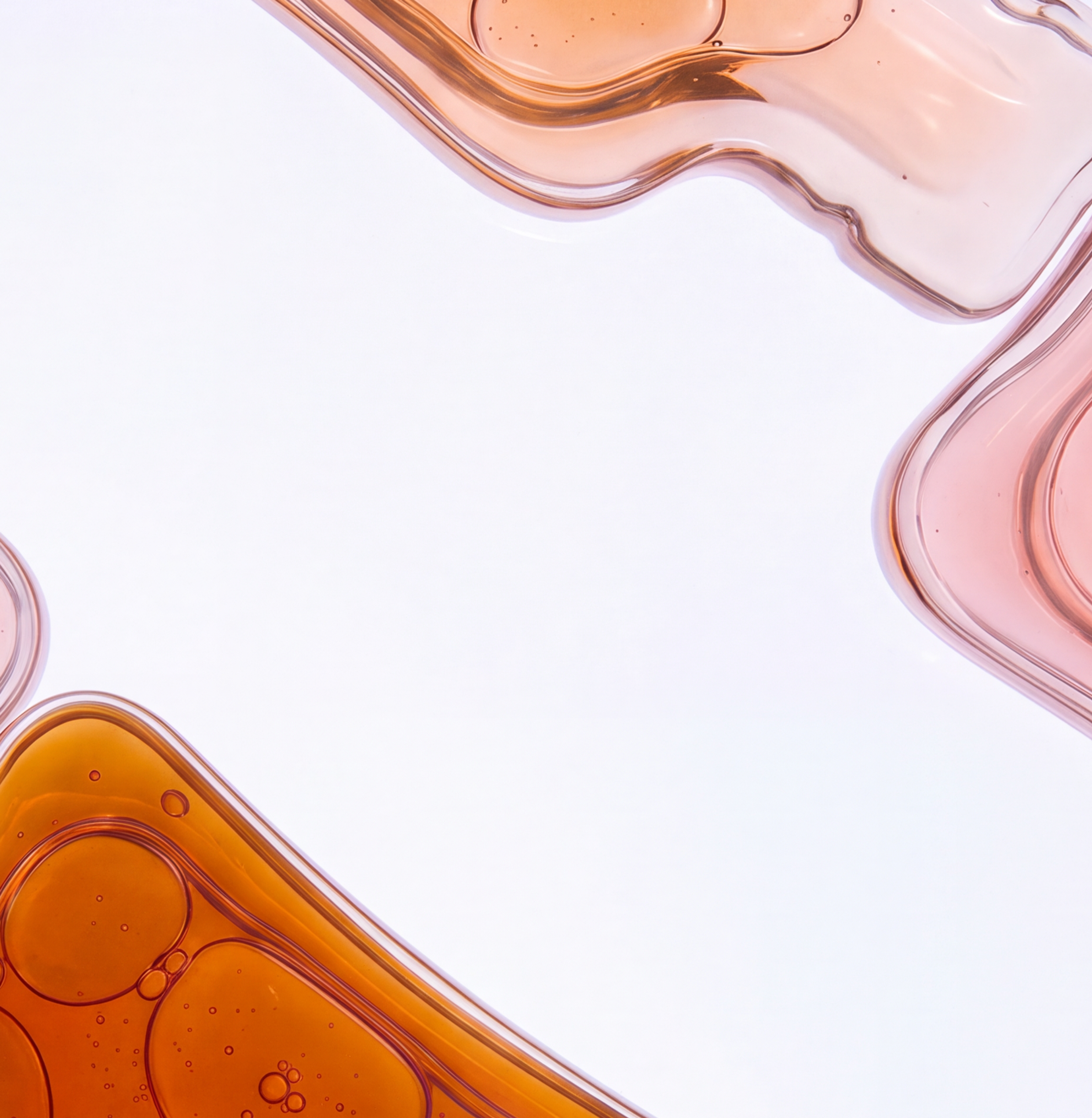 Abstract pink and amber rounded shapes filled with clusters of bubbles.