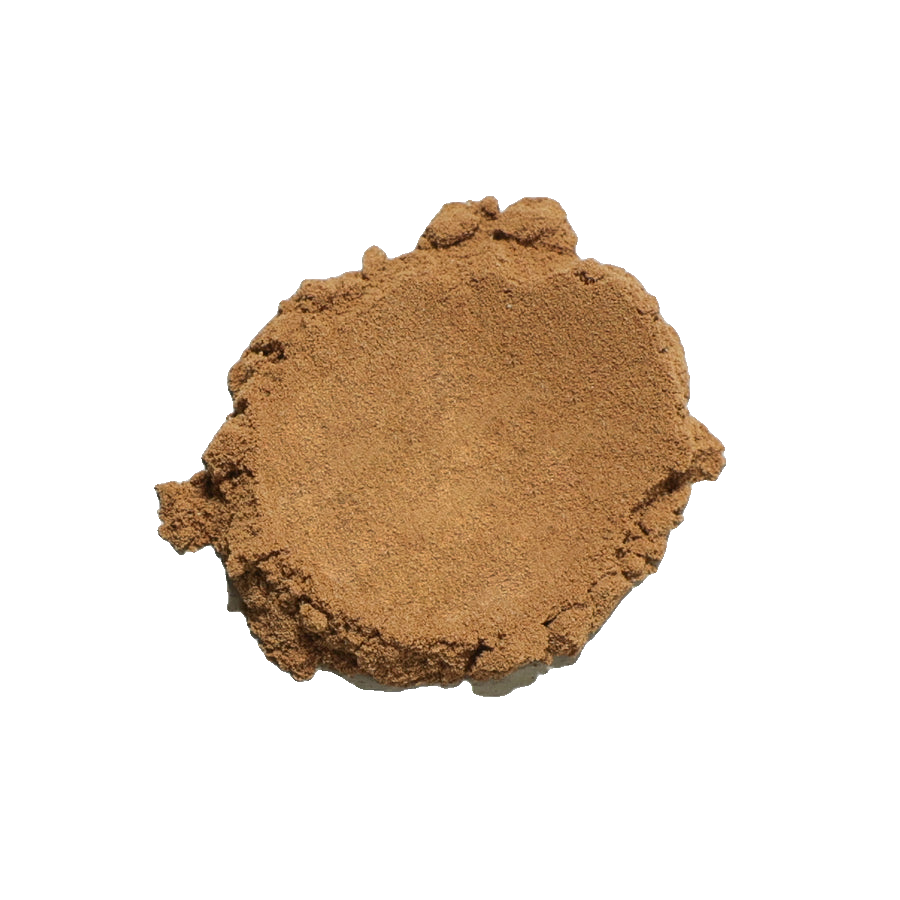 Mound of fine, ochre-brown powder representing an ingredient.