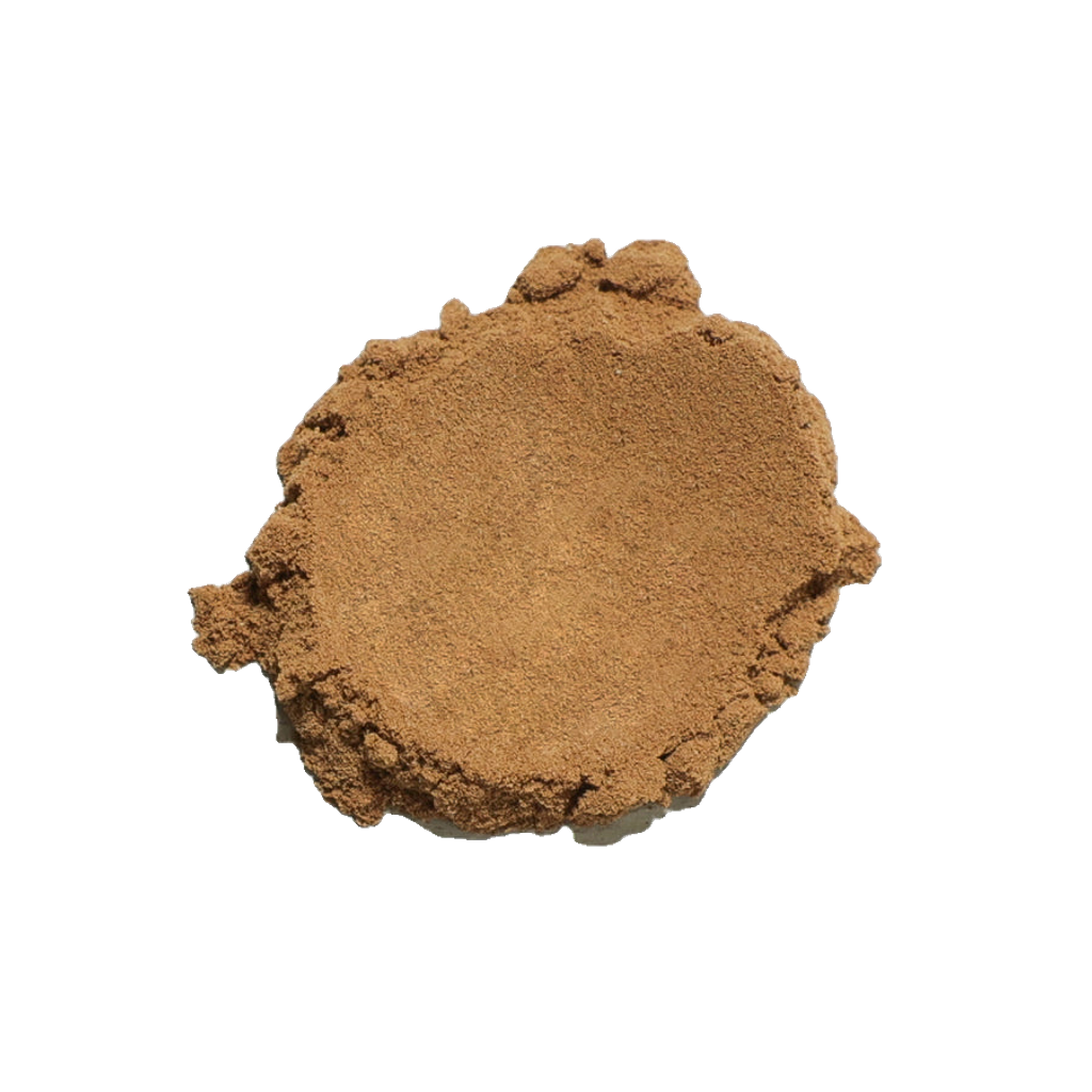 Mound of fine, ochre-brown powder representing an ingredient.