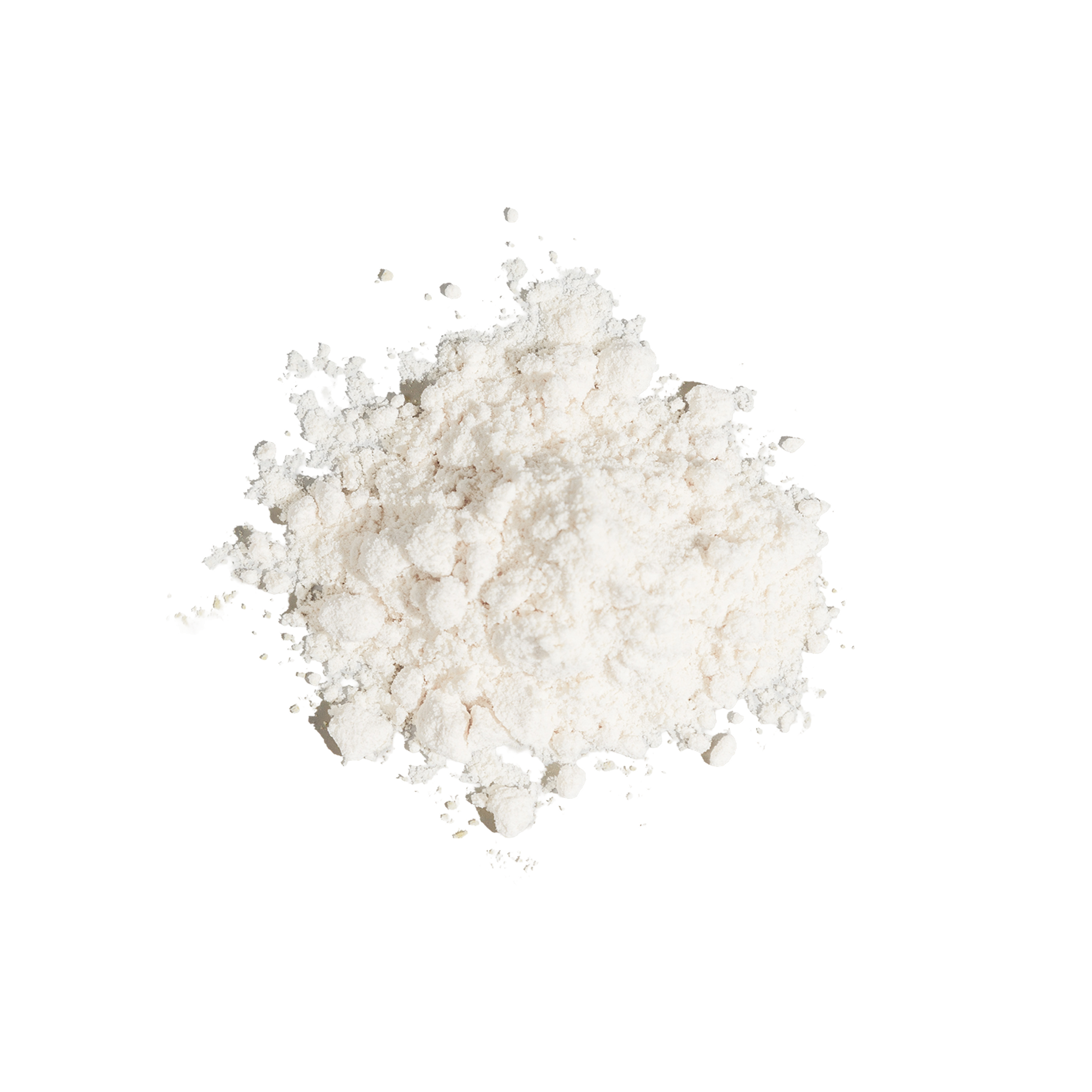 A mound of pale, fine powder with scattered small clumps.
