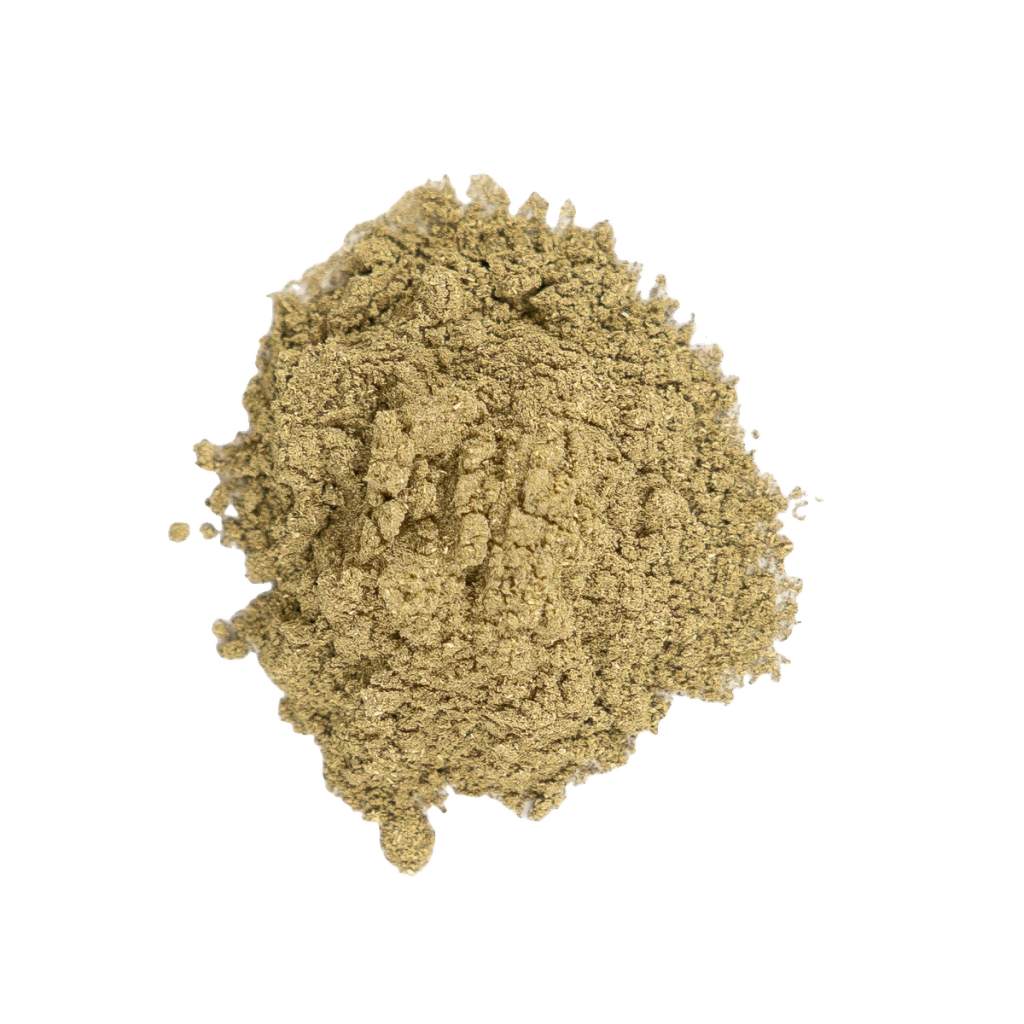 Mound of coarse olive-brown powder used as an ingredient illustration.