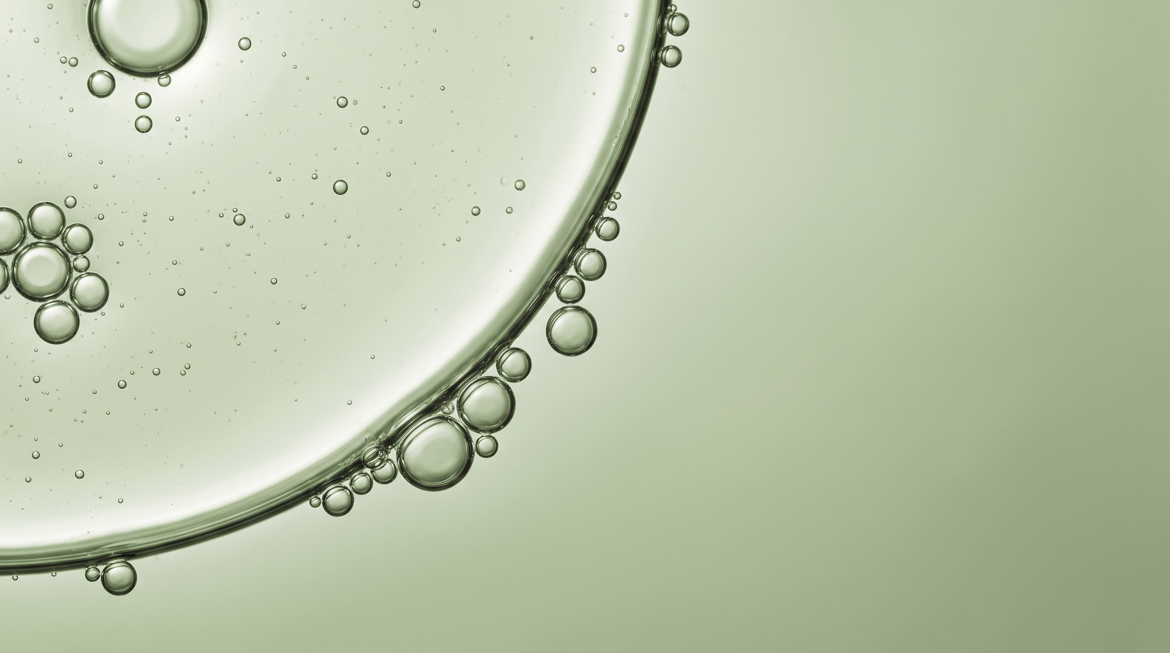 Macro view of bubbles along the curved edge of pale green liquid, serving as a background for a magnesium statistic.