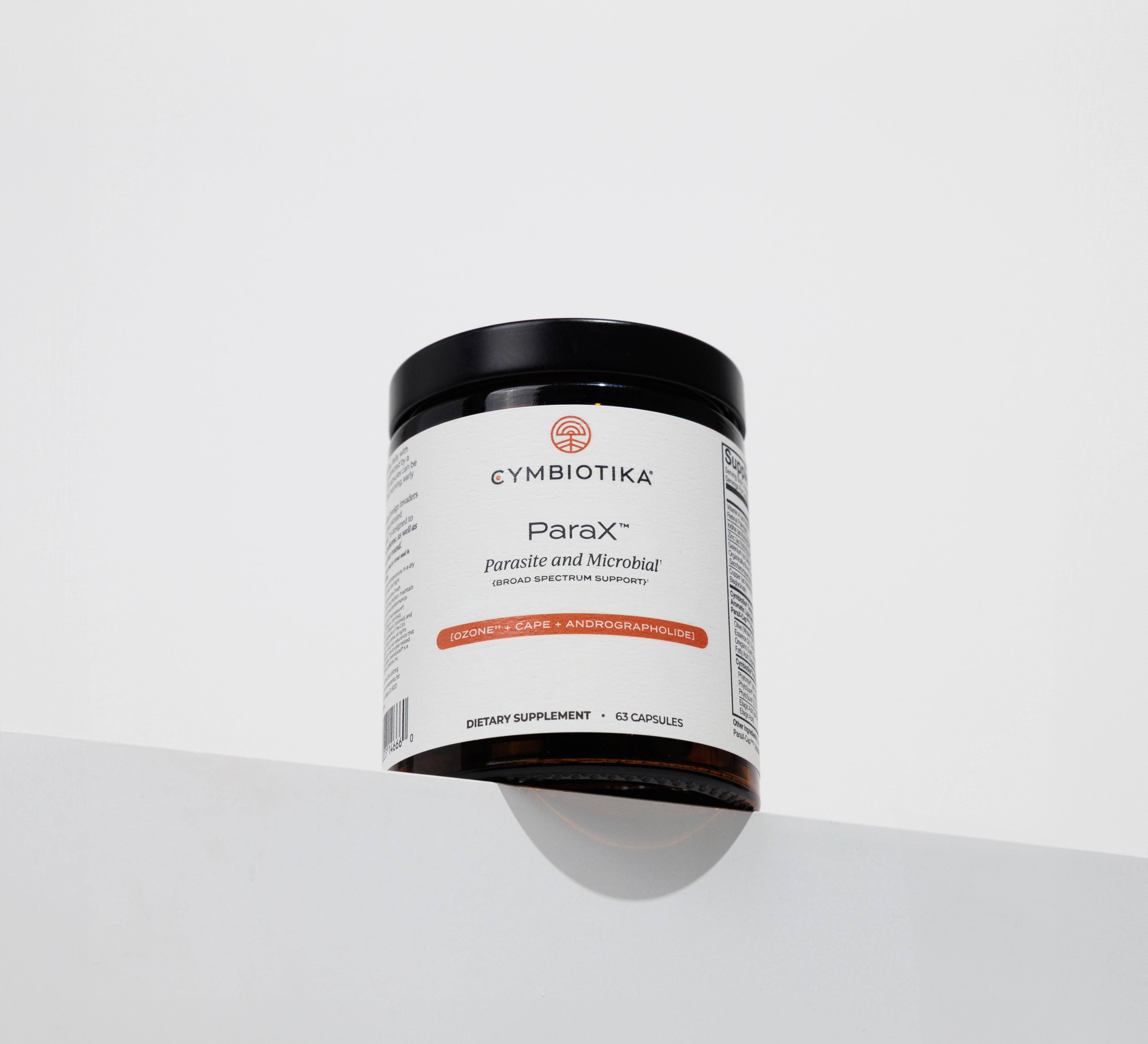 ParaX™ supplement bottle with a black cap and white label, shown upright against a light background.