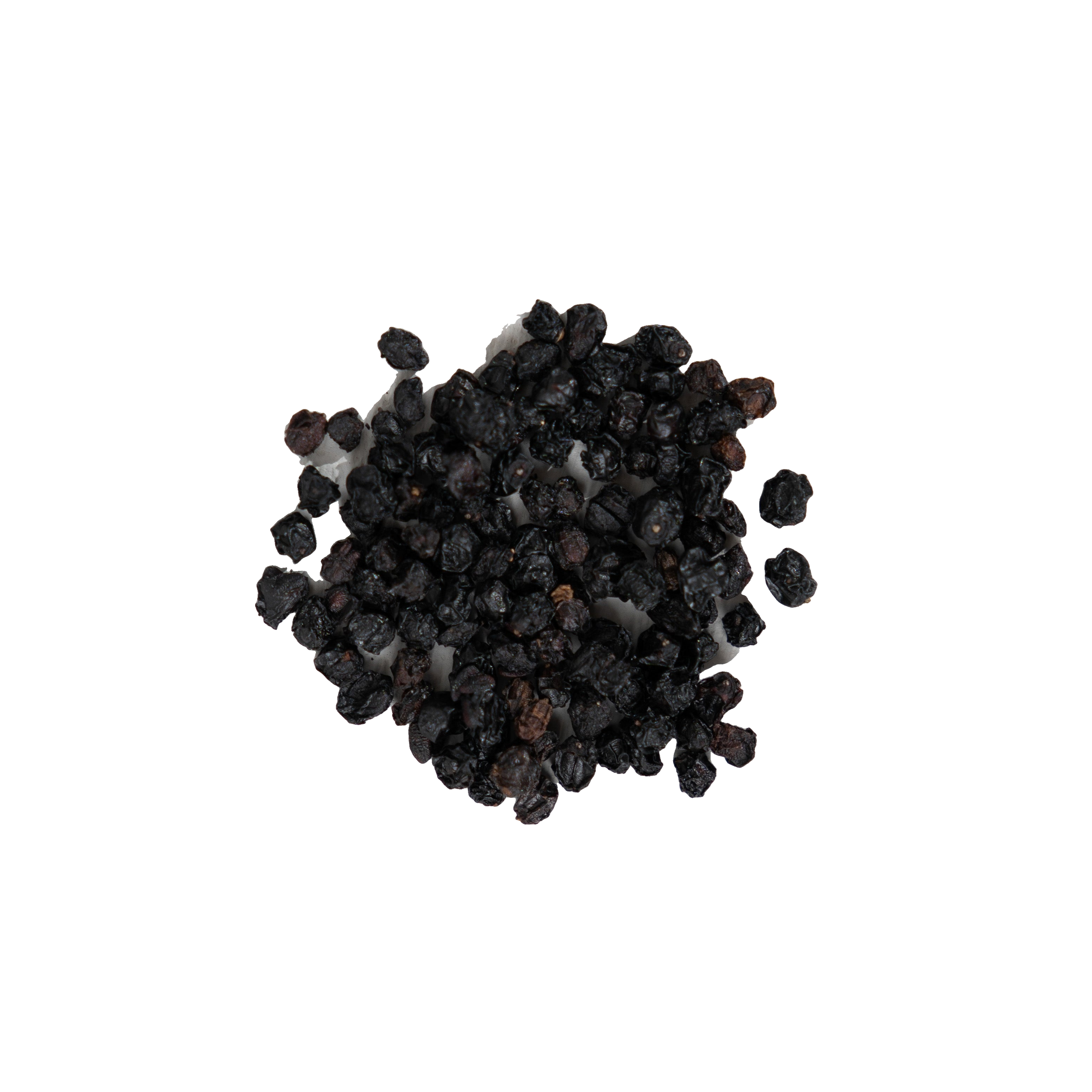 A pile of small, dark, wrinkled dried berries.