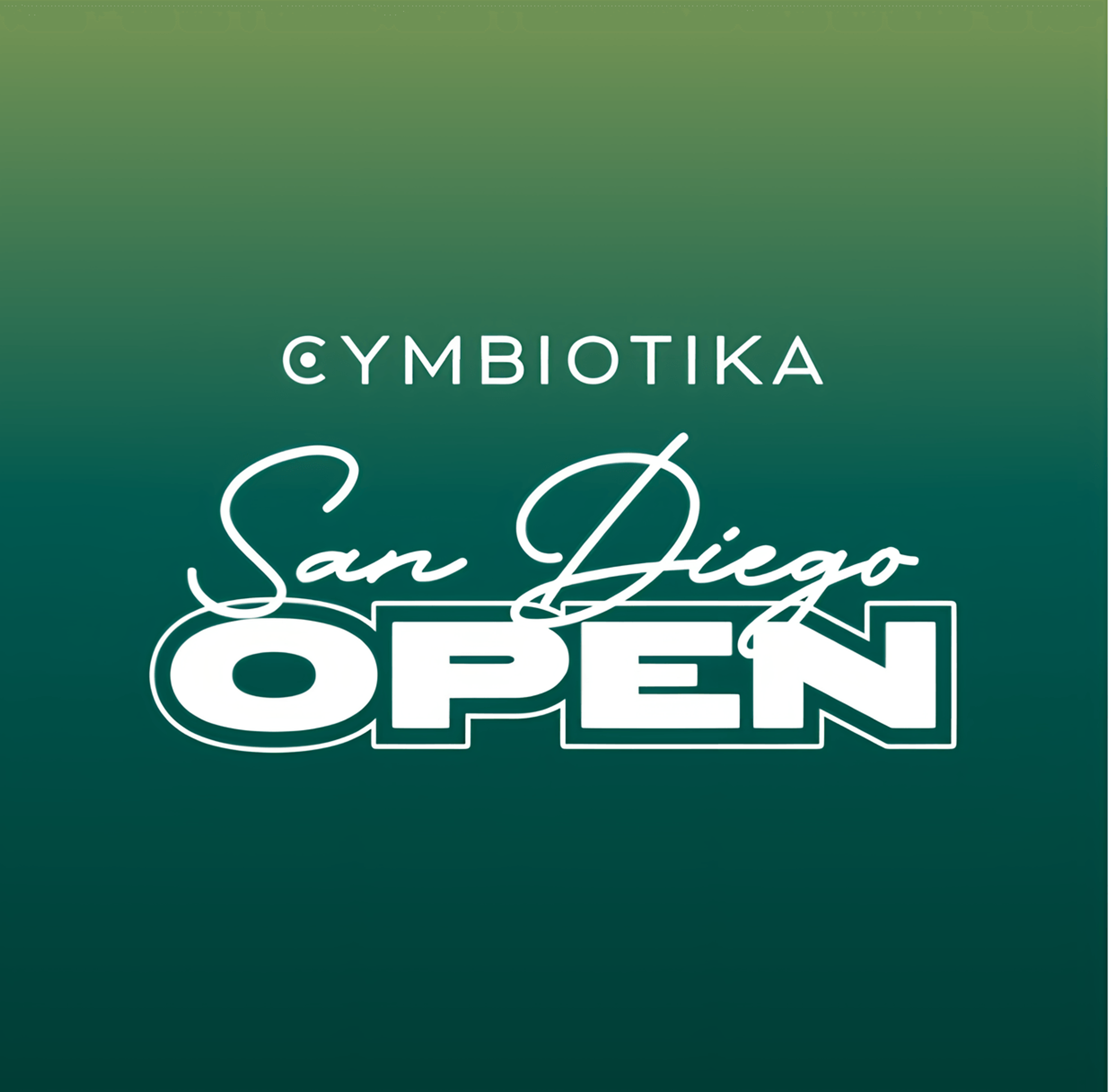 Cymbiotika San Diego Open logo in white on a green gradient background.