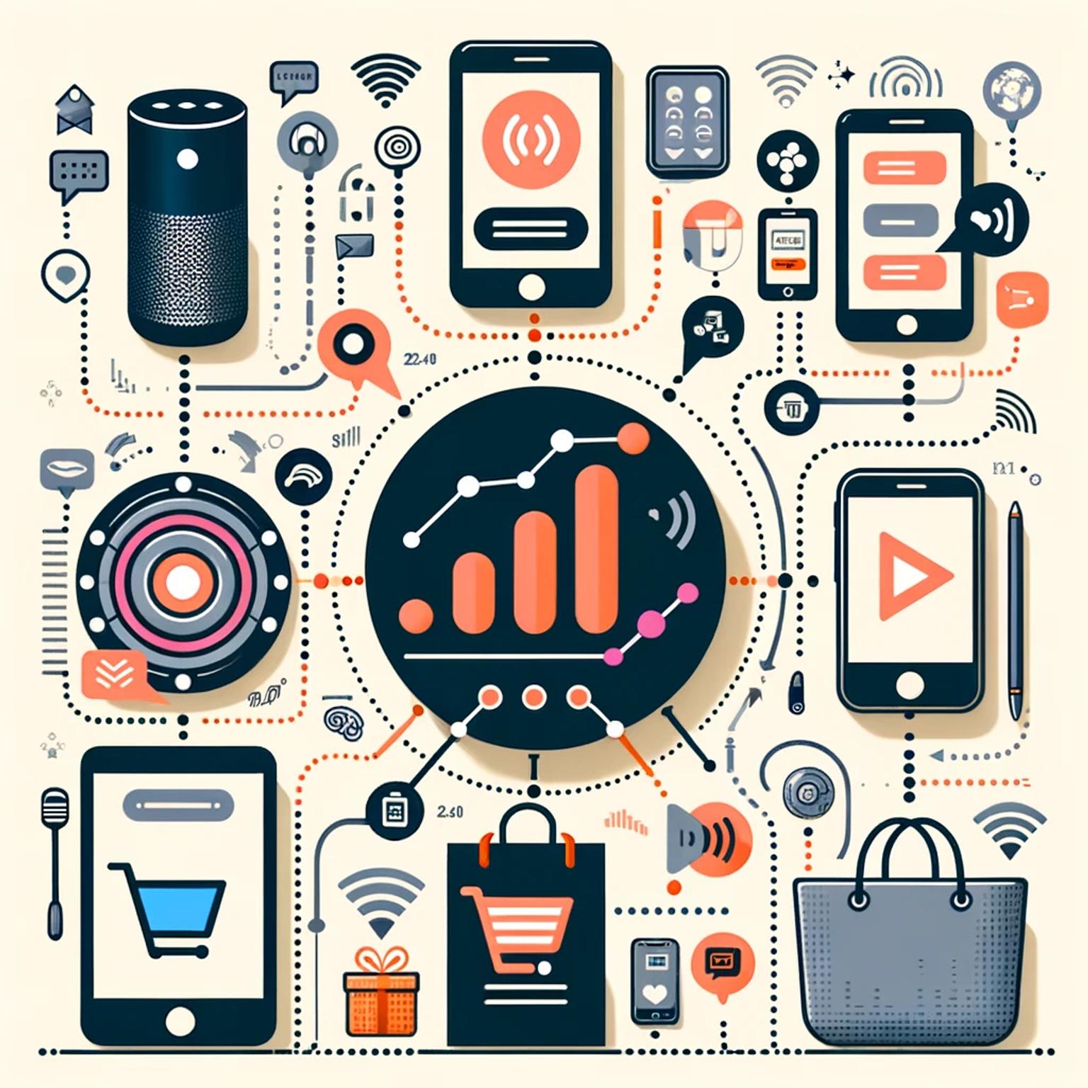 Illustration of an ecommerce and voice commerce logistics chain