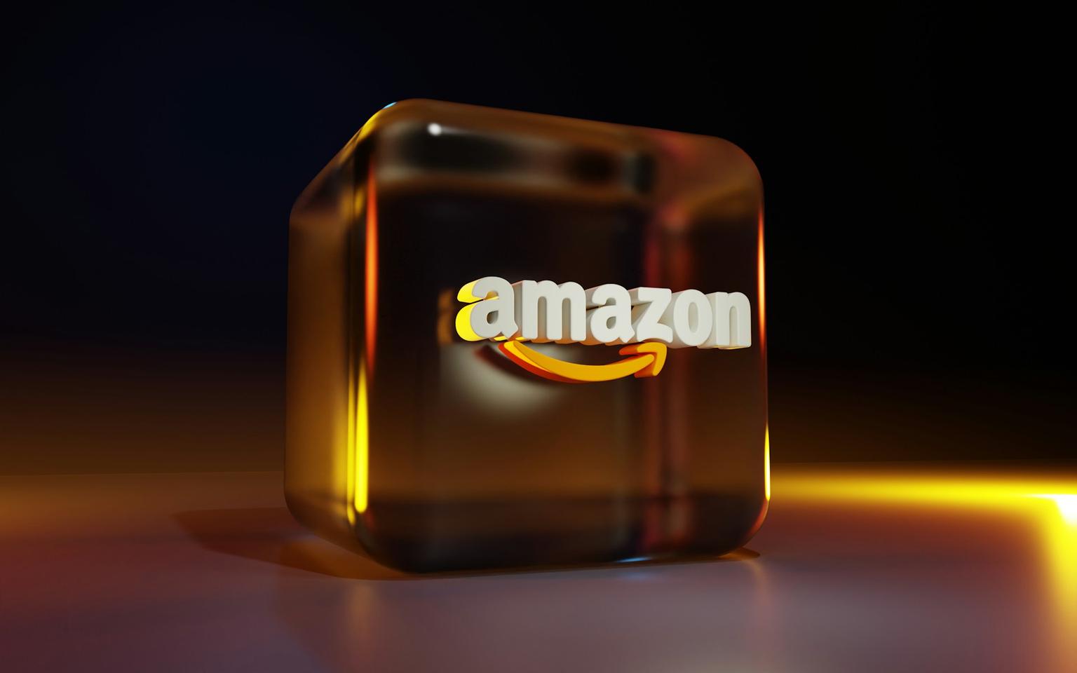 3D image of an Amazon logo in a transparent box