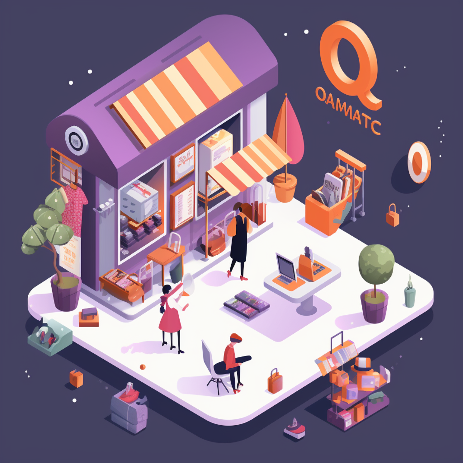 Illustration of a fictional q-commerce shopping mall