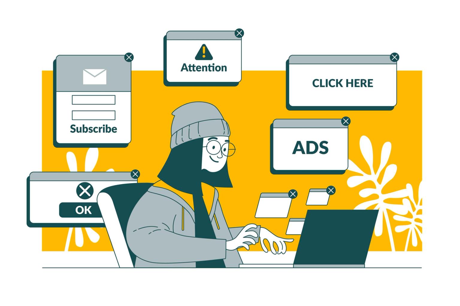 Illustration of a girl searching on online advertising strategies