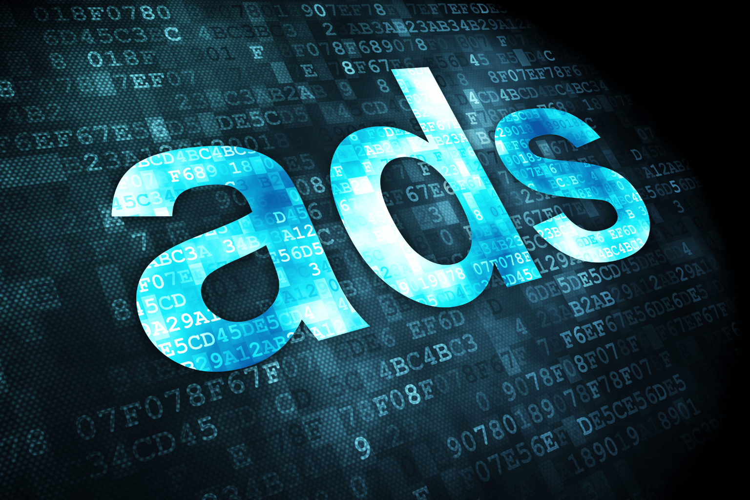 A digital montage highlighting the word of ads on an illustration.