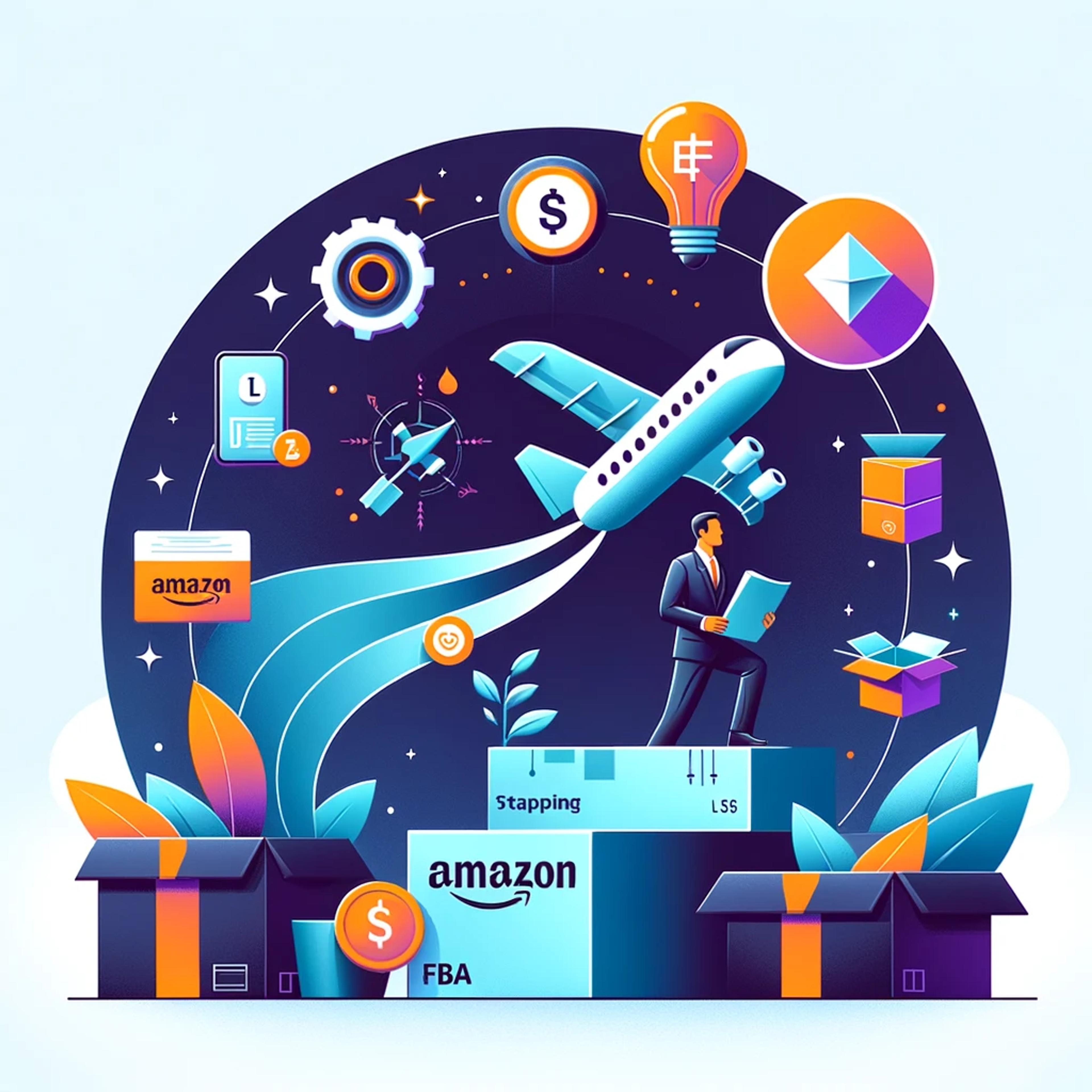 Animated illustration of the launching steps of an Amazon FBA business