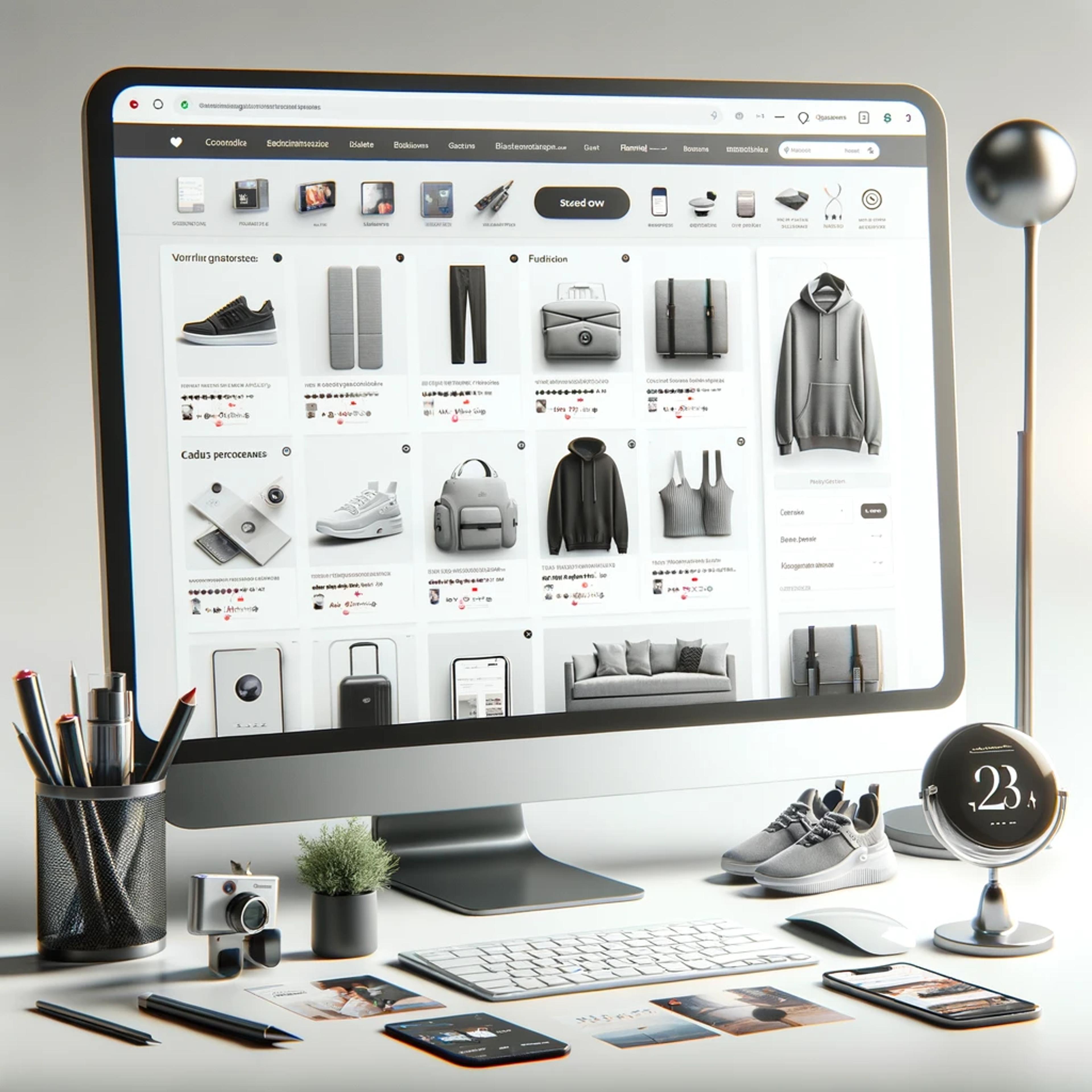 Modern eCommerce website interface with diverse products and clear navigation