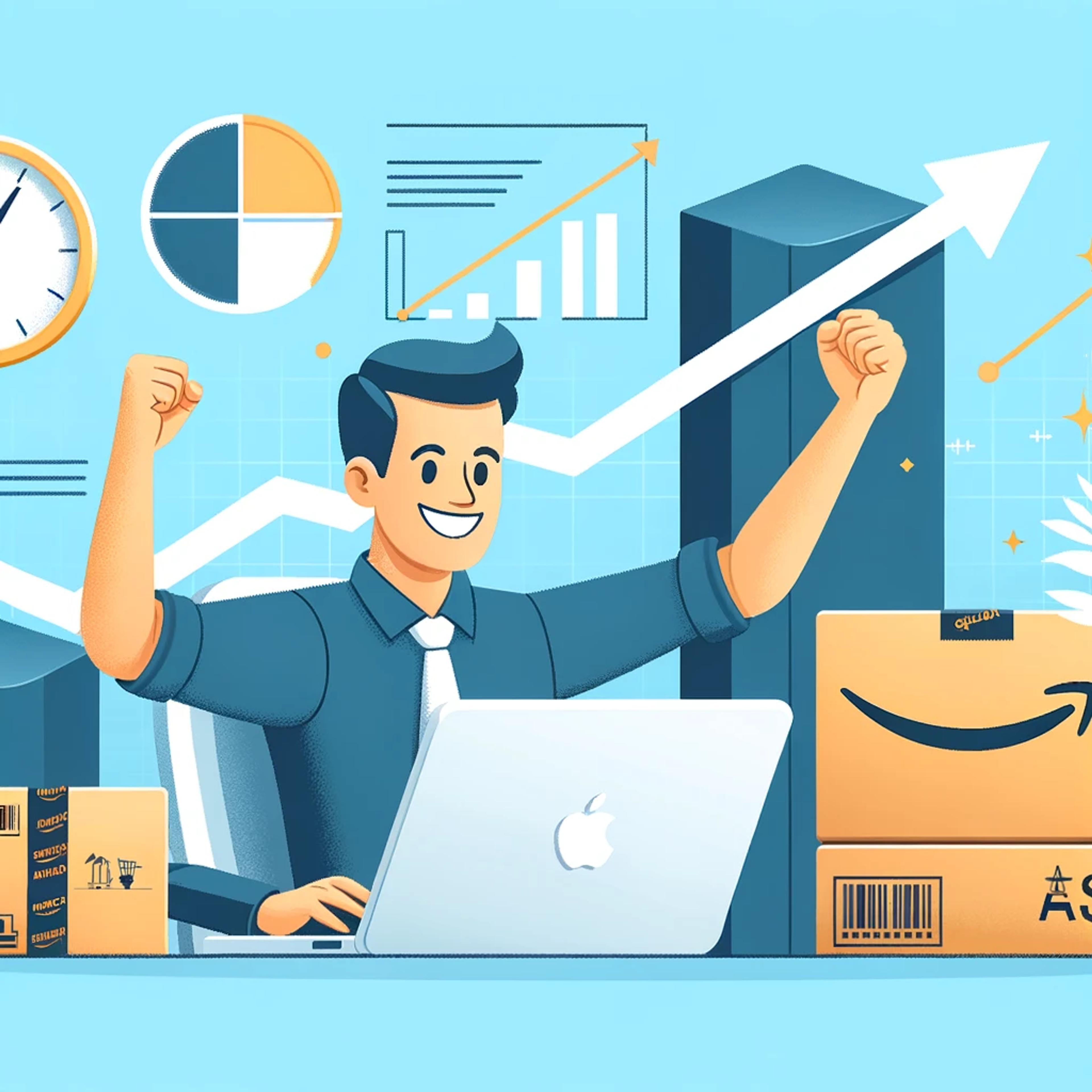 Animated person cheering for Amazon success