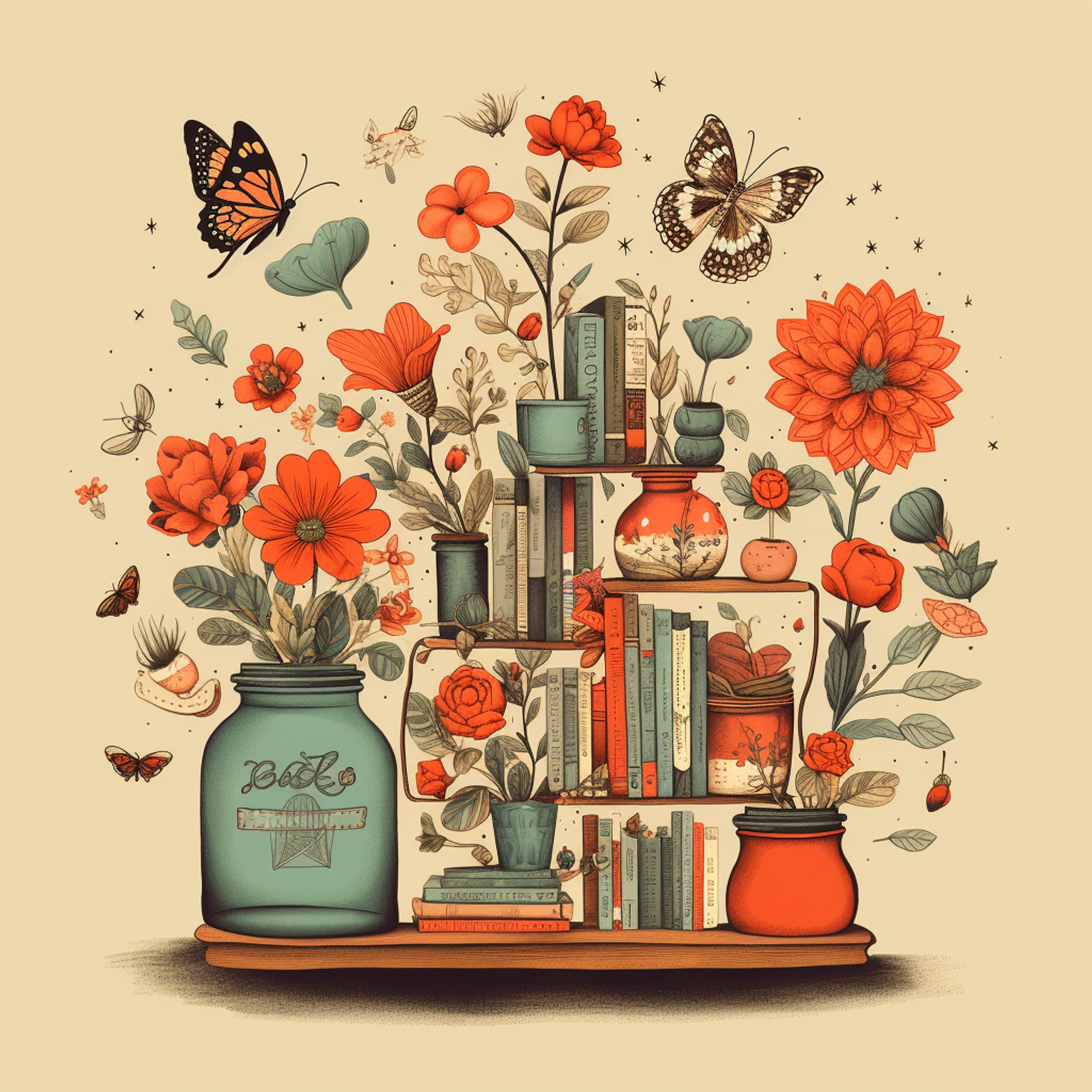 Illustration of shelves with handmade goods.