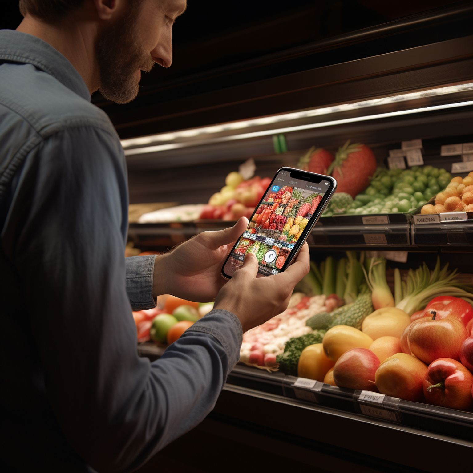 Illustration of a men selecting vegetables through his smartphone