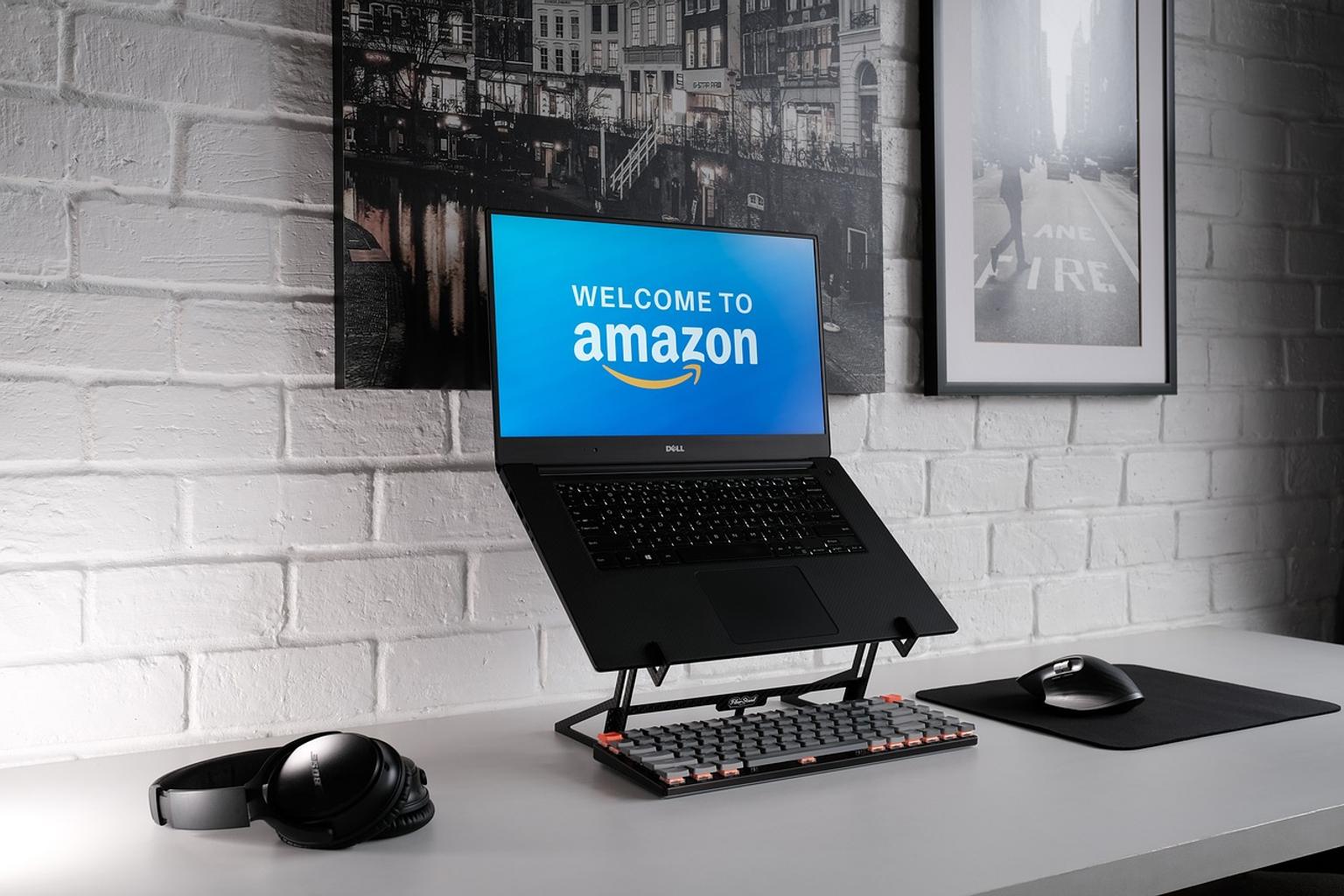 Image of a laptop with welcome to Amazon background