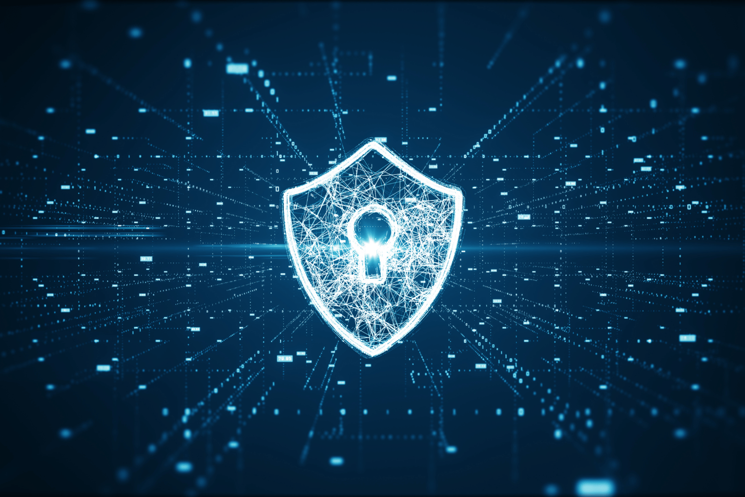 Animated illustration of a digital lock and shield implying cybersecurity