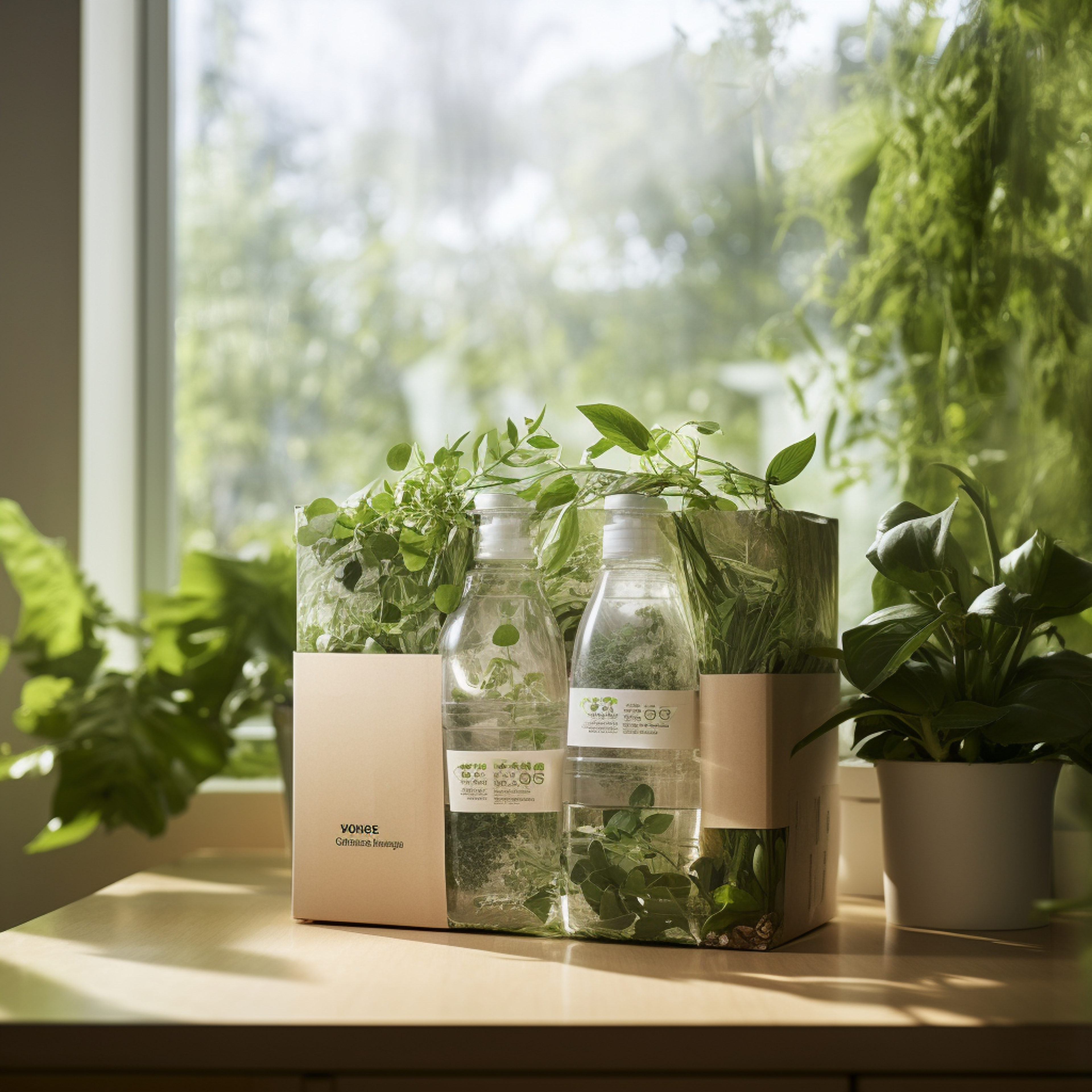 A picture of branded products of plants and greens on a shelf