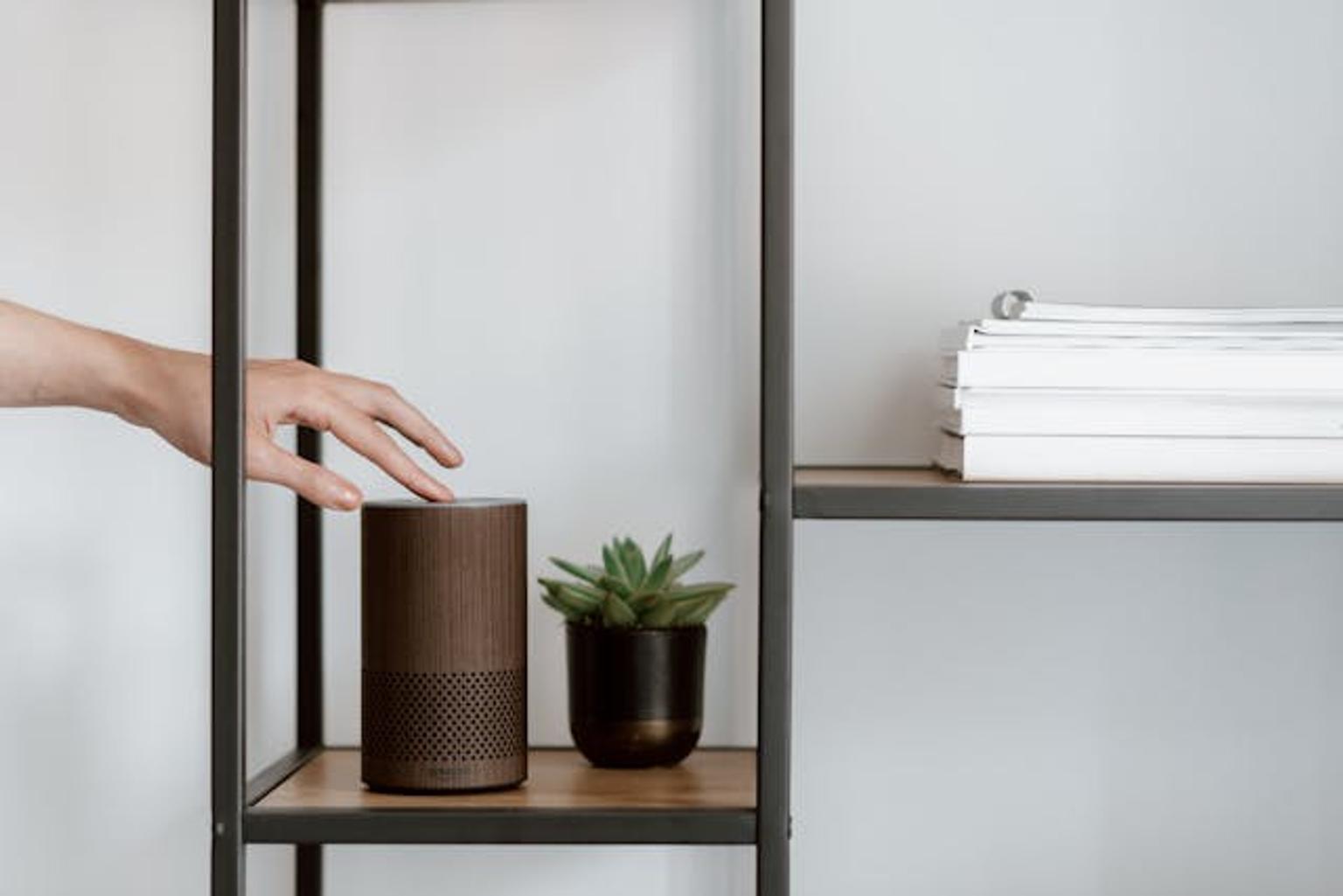 Person using Amazon Alexa at home
