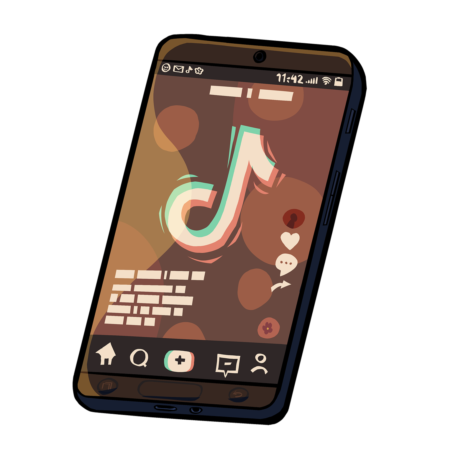 Drawing of a smartphone with TikTok application opened